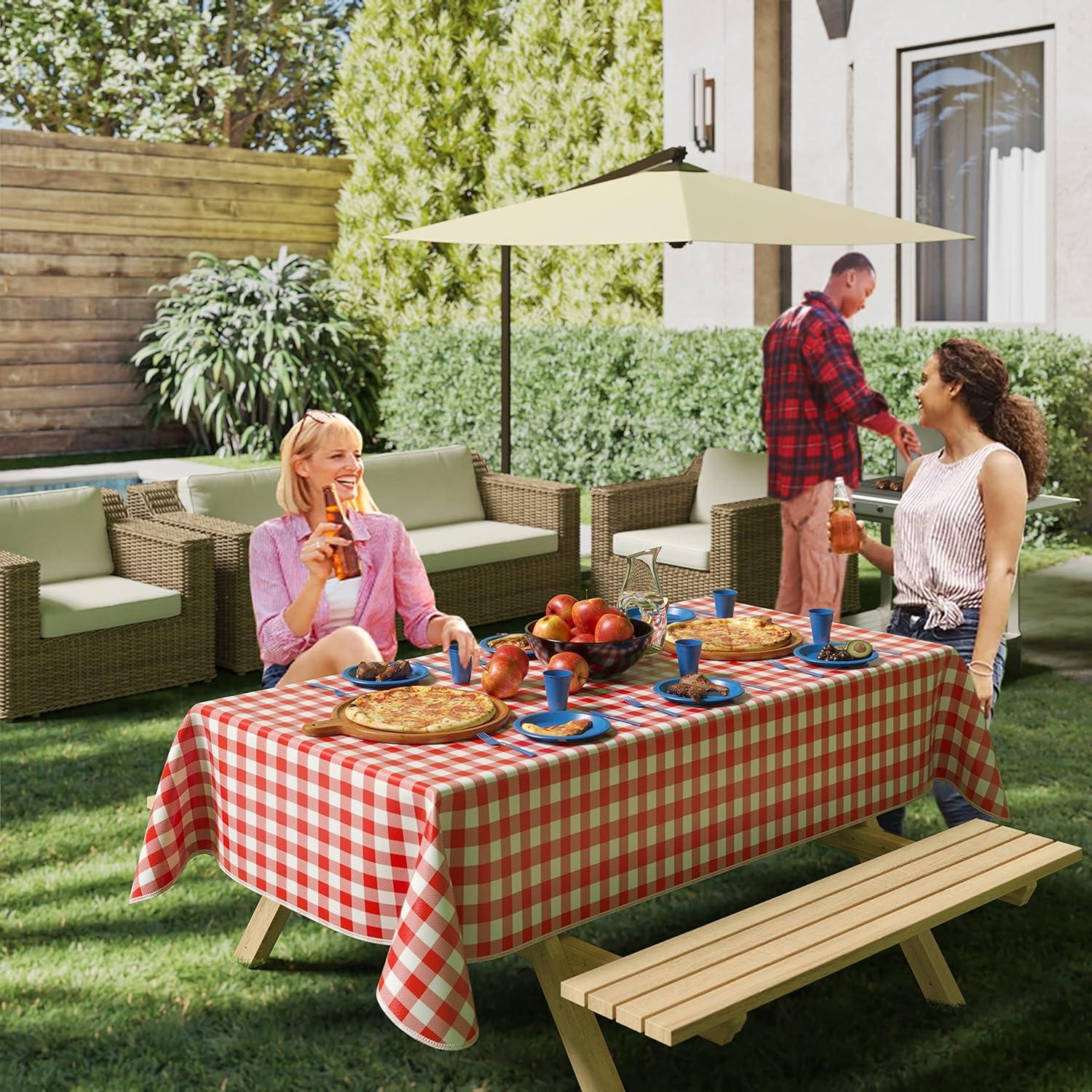 Red Gingham Rectangular Vinyl Tablecloth with Flannel Backing, 54 x 108 inch