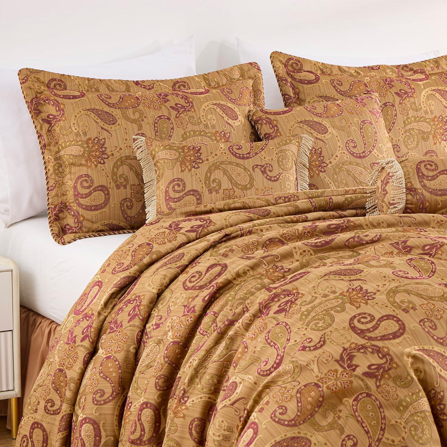 Chezmoi Collection Adelle 7-Piece Multi-Color Paisley Jacquard Comforter Set, King