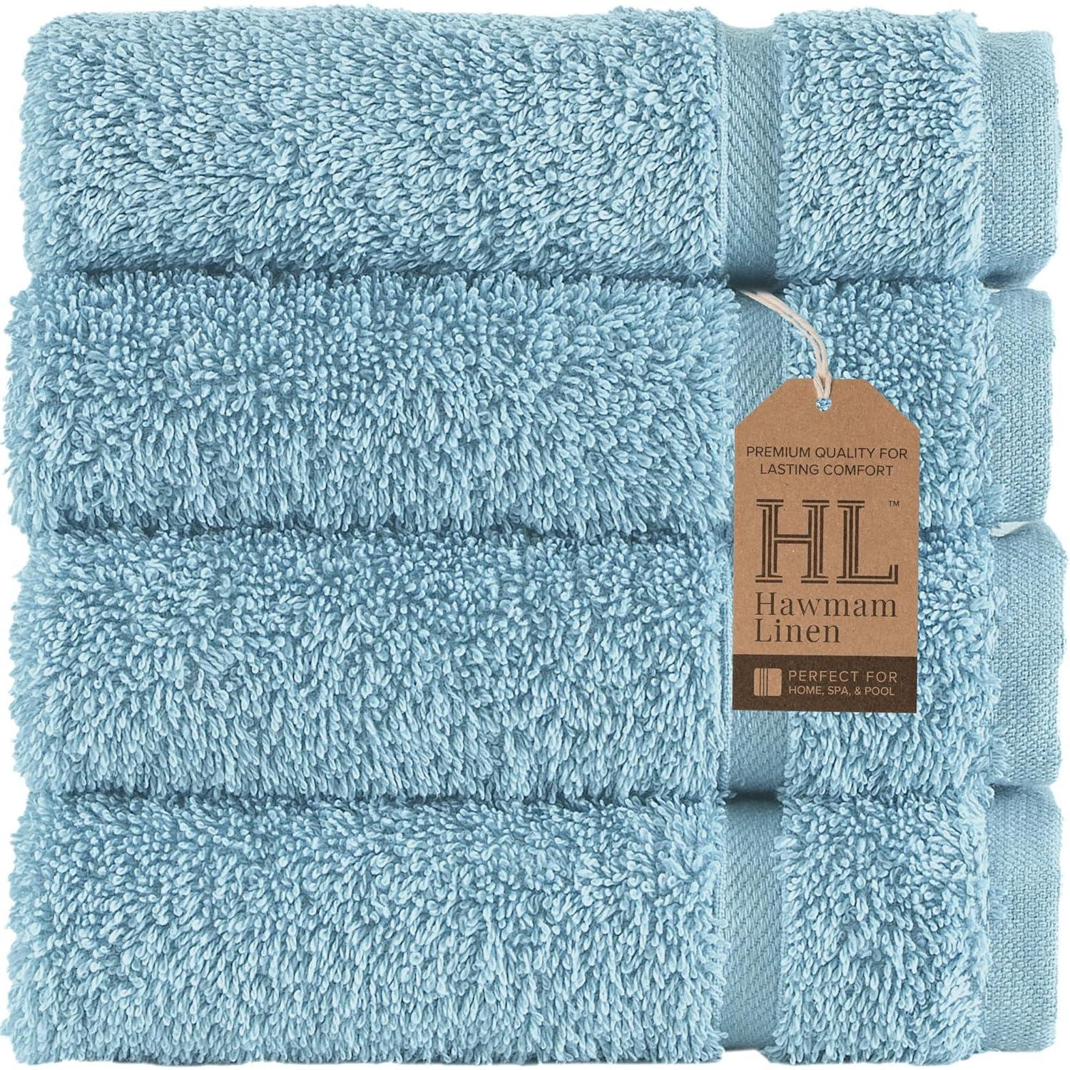 Hawmam Linen Washcloth Linen Set Original Turkish Cotton, Maximum Softness & Absorbency Face Towels for Kitchen & Cleaning (Light Blue)