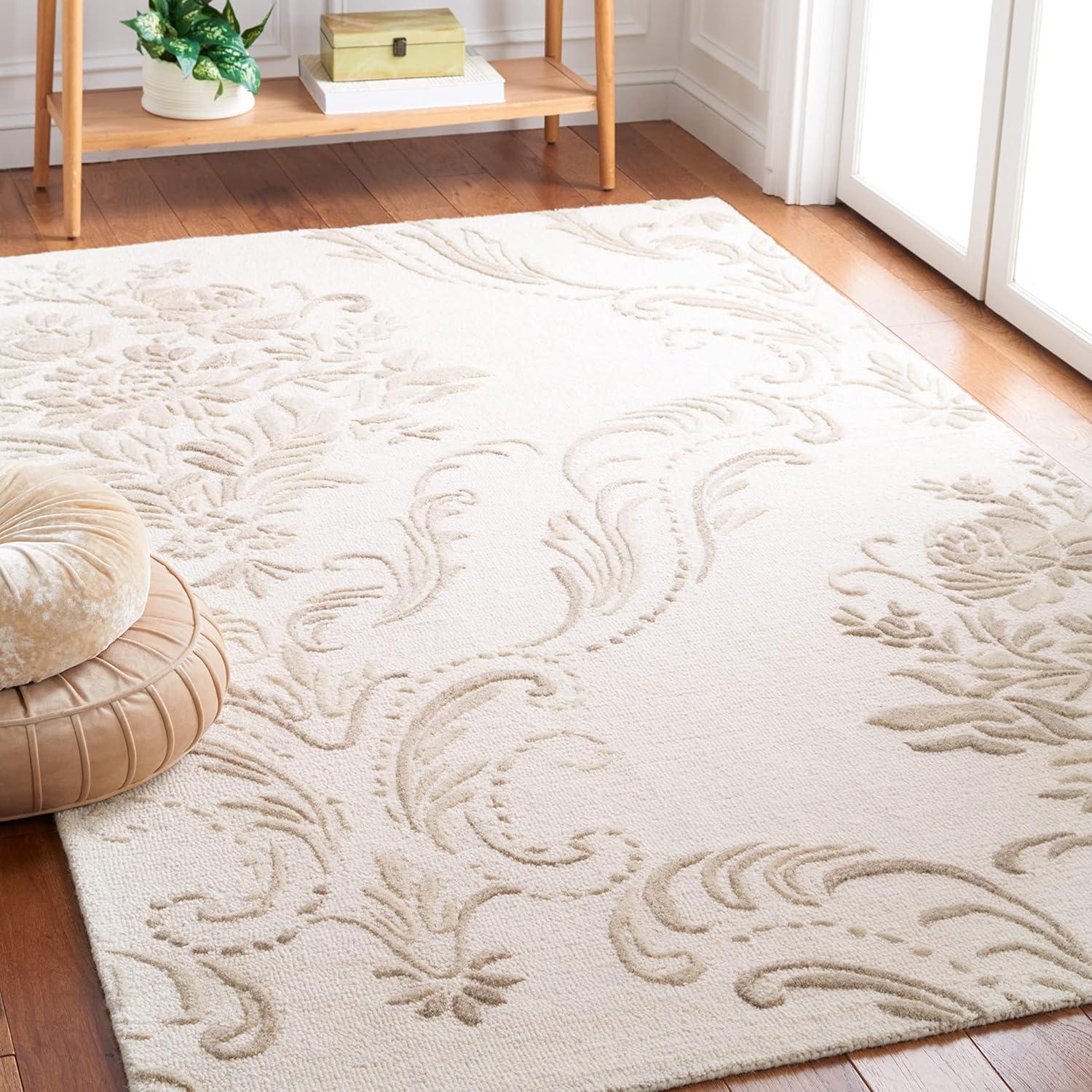 SAFAVIEH Jardin Salome Leaves Area Rug, Ivory/Beige, 6' x 6' Square