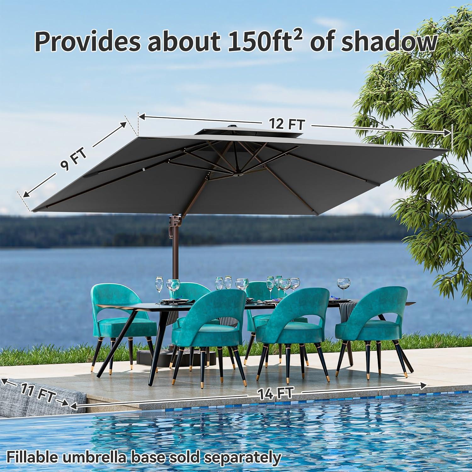 Large Gray Aluminum Cantilever Patio Umbrella with 360° Rotation