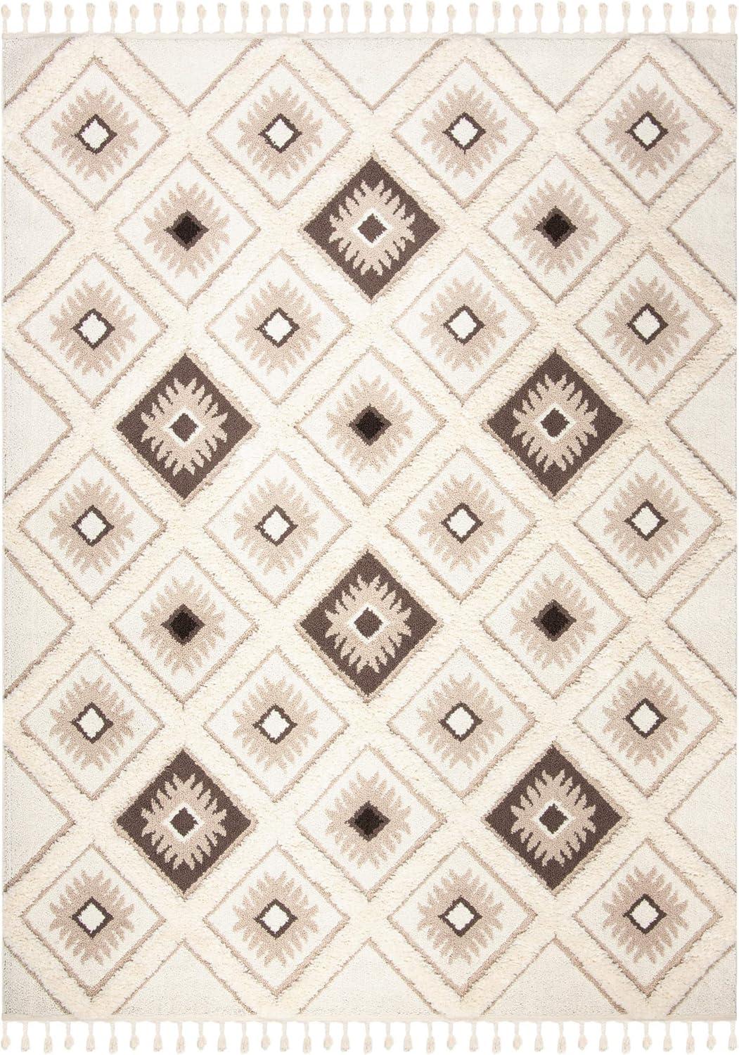 Moroccan Tassel Shag MTS601 Power Loomed Area Rug - Ivory/Brown - 8'9"x11'9" - Safavieh.