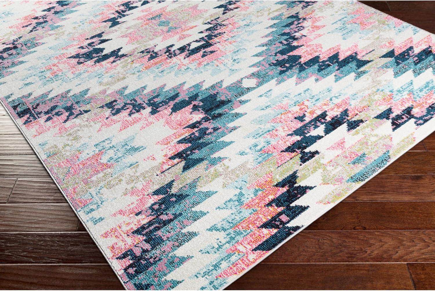 Teal and Multicolor Southwestern Polypropylene Area Rug, 7'10" x 10'2"