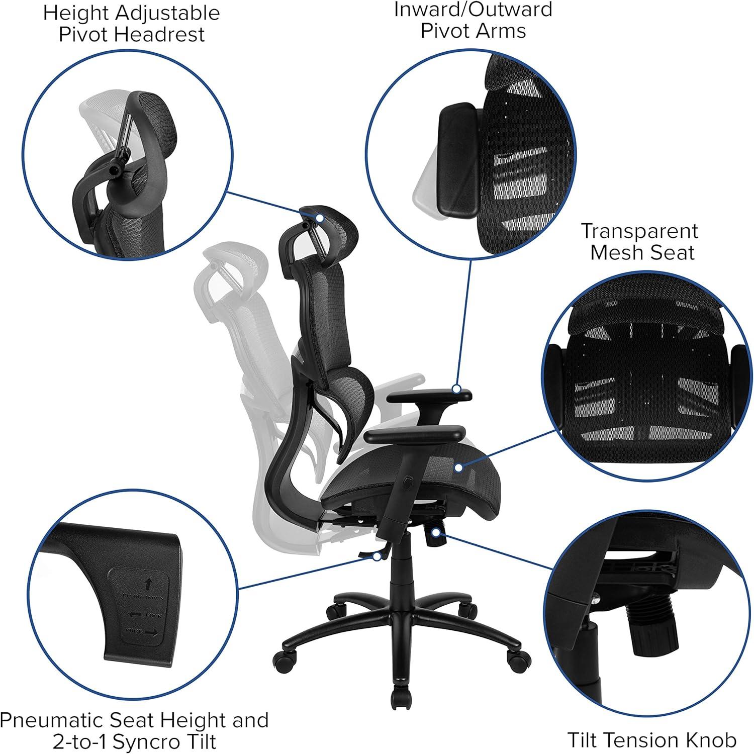 Flash Furniture Ergonomic Mesh Office Chair with 2-to-1 Synchro-Tilt, Adjustable Headrest, Lumbar Support, and Adjustable Pivot Arms