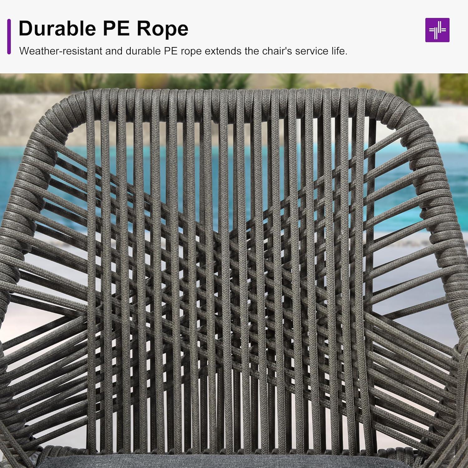 PURPLE LEAF Outdoor Wicker 29" Bar Stools Set of 2, Boho Patio Bar Height Chair with Cushion and Back for Outdoor and Indoor, Garden, Patio, Smoke Grey