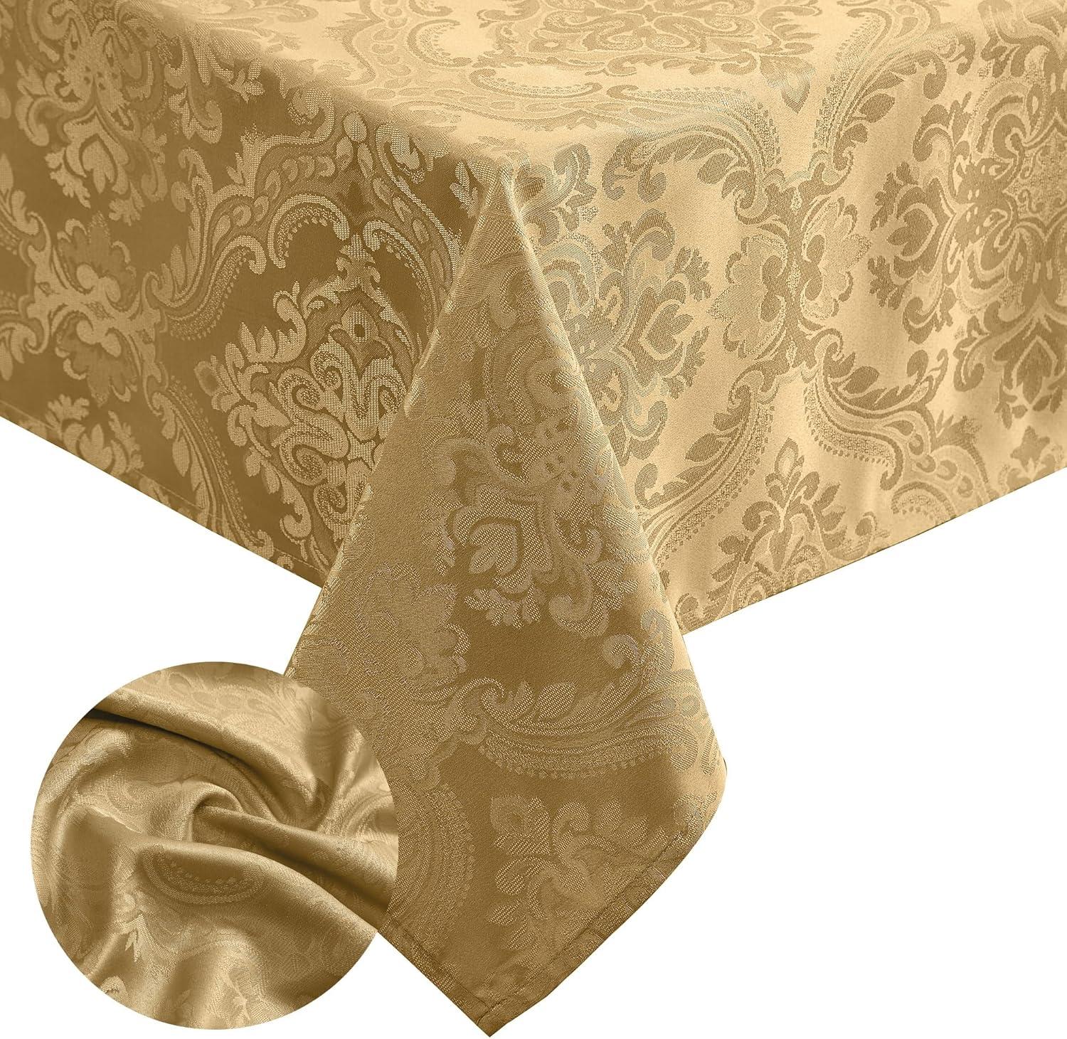 Caiden Elegance Damask Water & Stain Resistant Tablecloth - 52" Square - Gold - Elrene Home Fashions