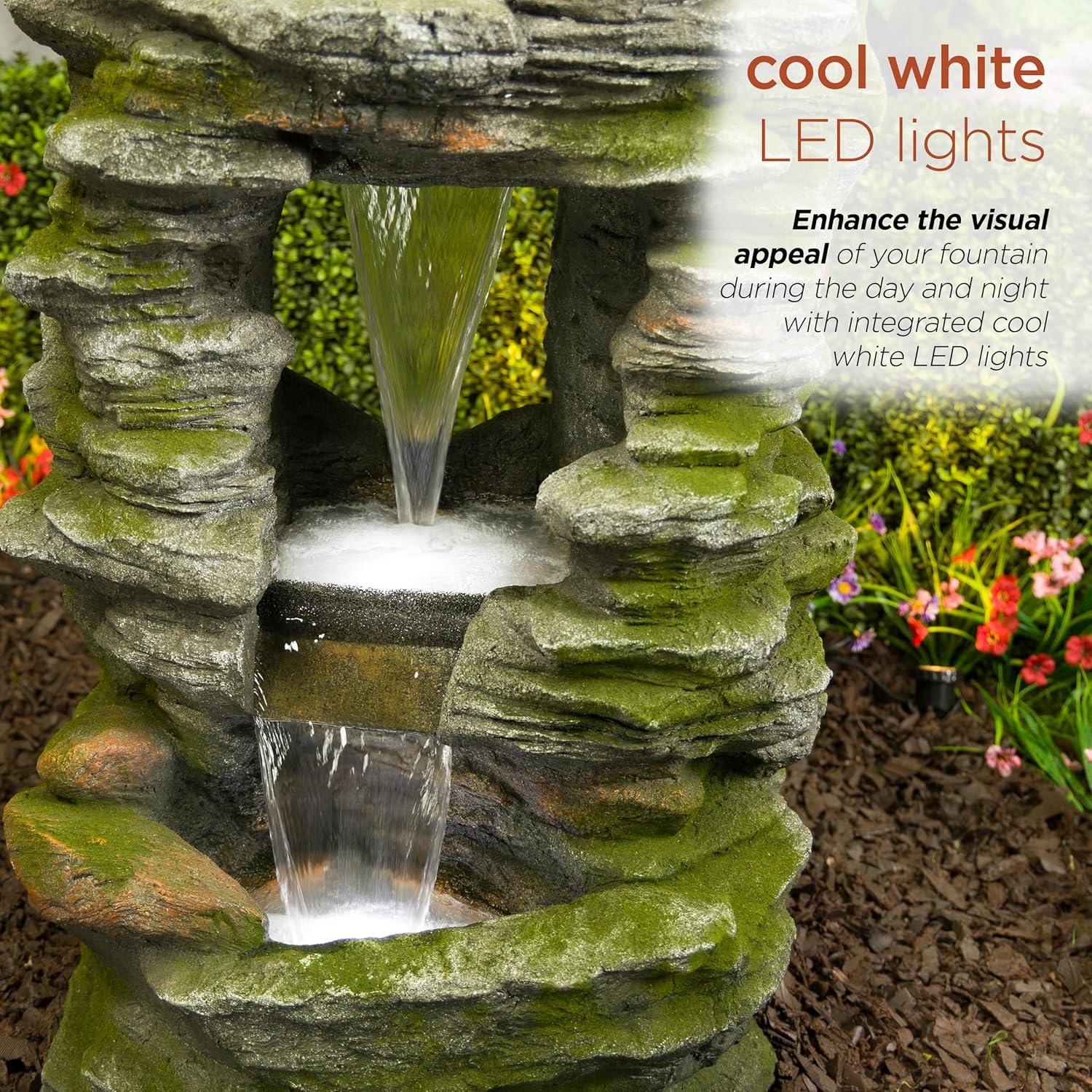 Alpine Corporation 39" Stacked Stone Rainforest Fountain: Polyresin, LED-Lit, Outdoor Decor