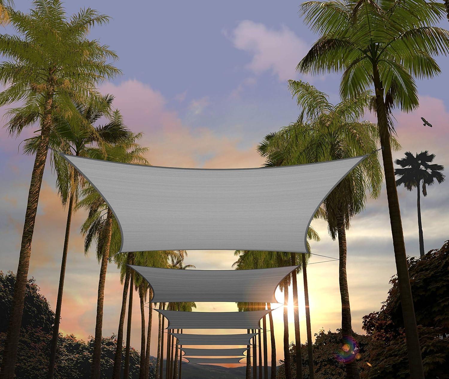 Amgo 12' x 20' Grey Rectangle Sun Shade Sail Canopy Awning UPF50+ AGTAPR1220, 95% UV Blockage, Water & Air Permeable, Commercial and Residential, 3 Years Warranty (We Make Custom Size)