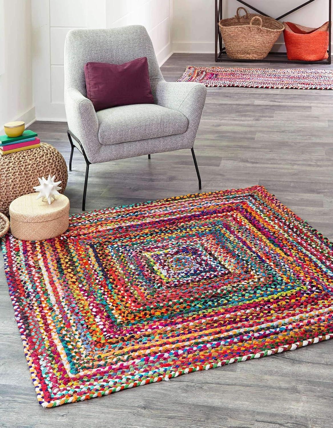 Unique Loom Braided Chindi Collection Area Rug - Layer (10'  Square Multi/Blue)