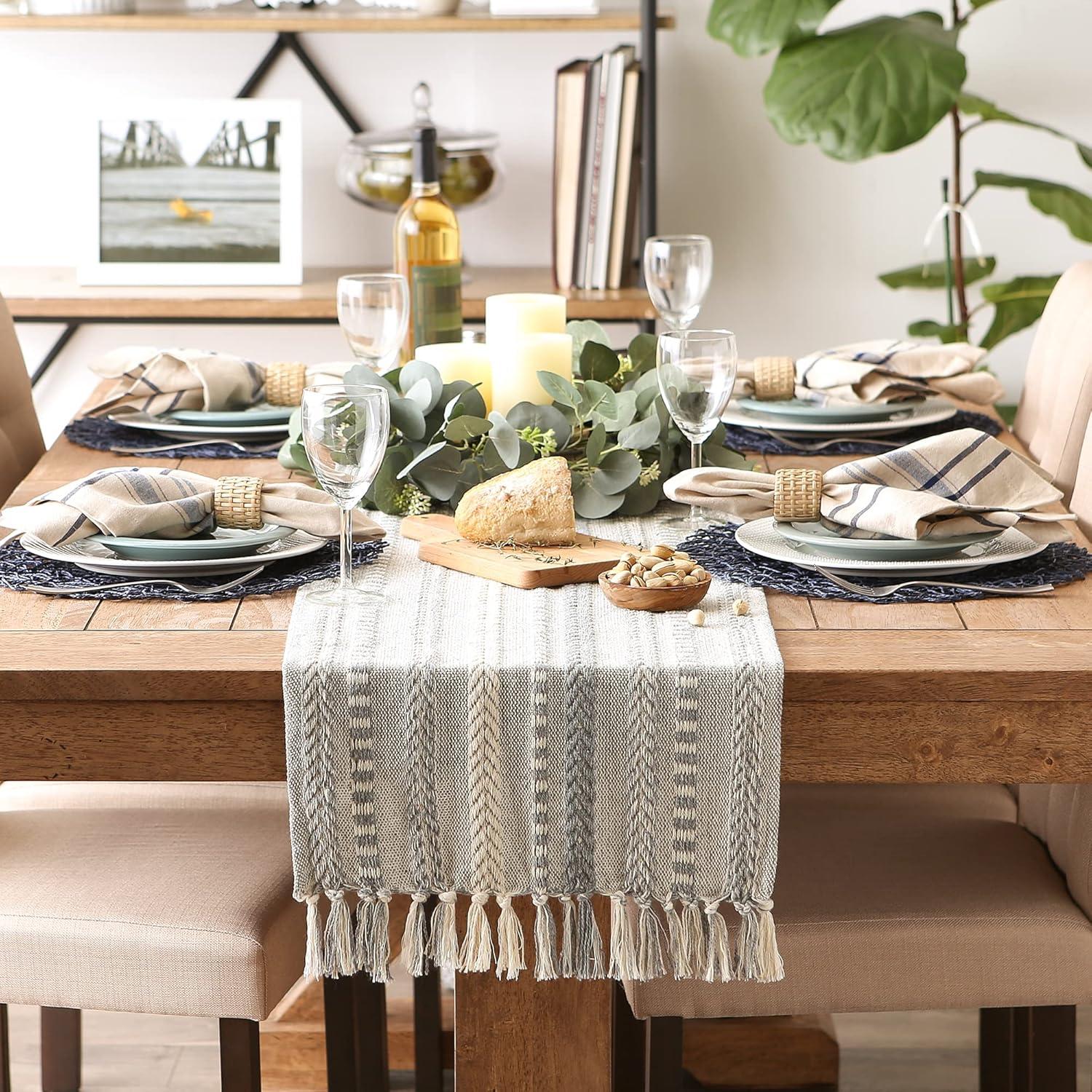 Cool Gray Braided Stripe Table Runner 15x72