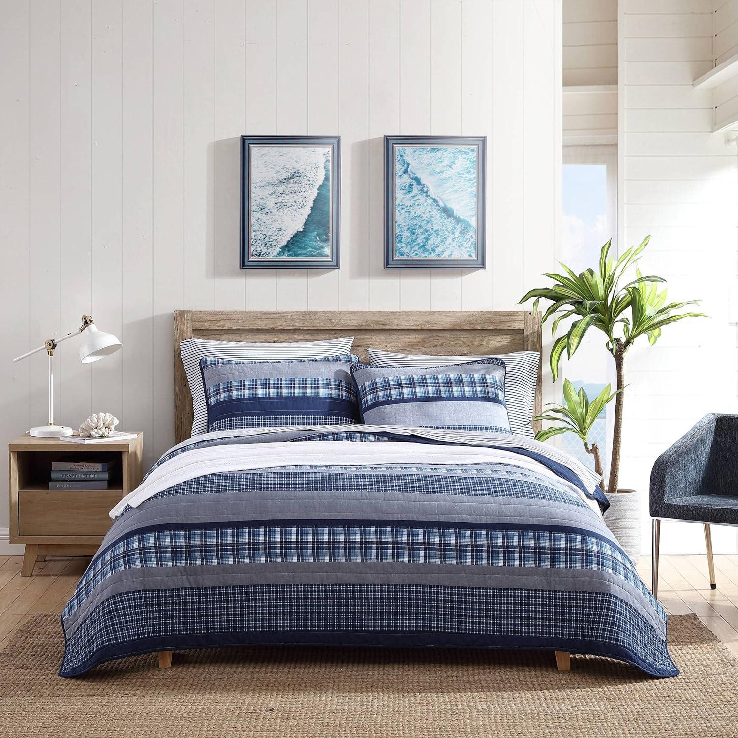 Nautica Addison Cotton Reversible Blue Quilt Set