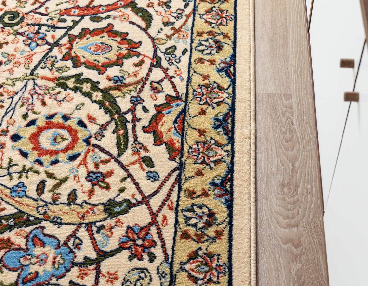 Ivory and Multicolor Rectangular Synthetic Area Rug