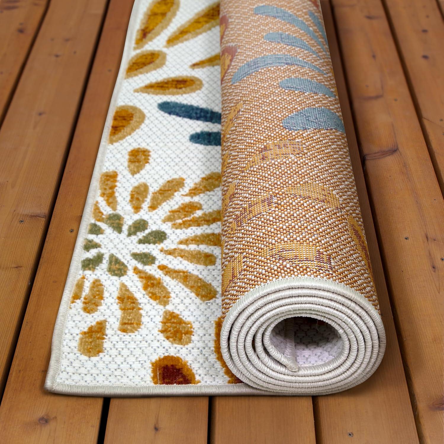 Leick Home 595421 Beam Flower Indoor Outdoor Area Rug Rectangle 6'7"x9'6"