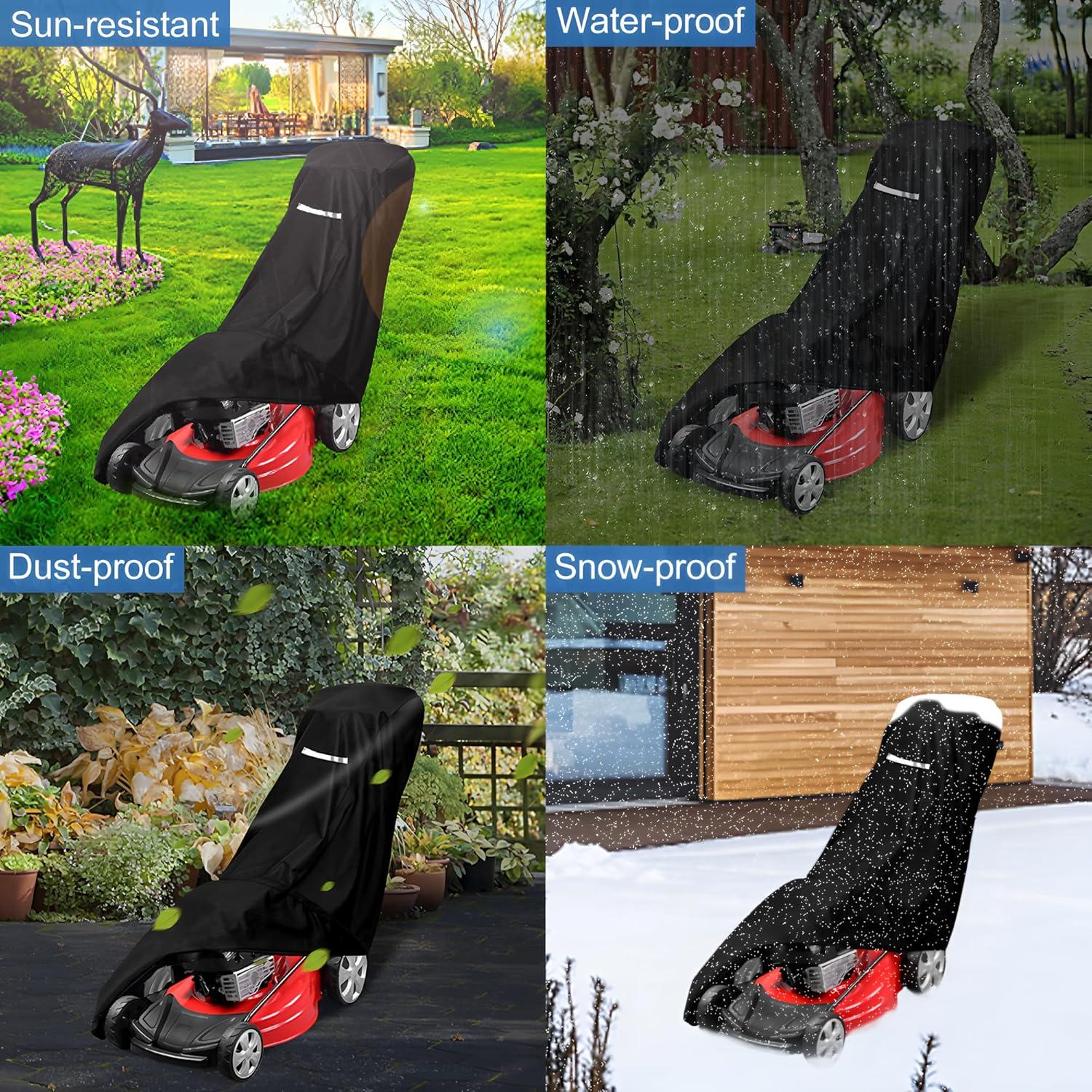 Heavy Duty Black Waterproof Lawn Mower Cover with Drawstring