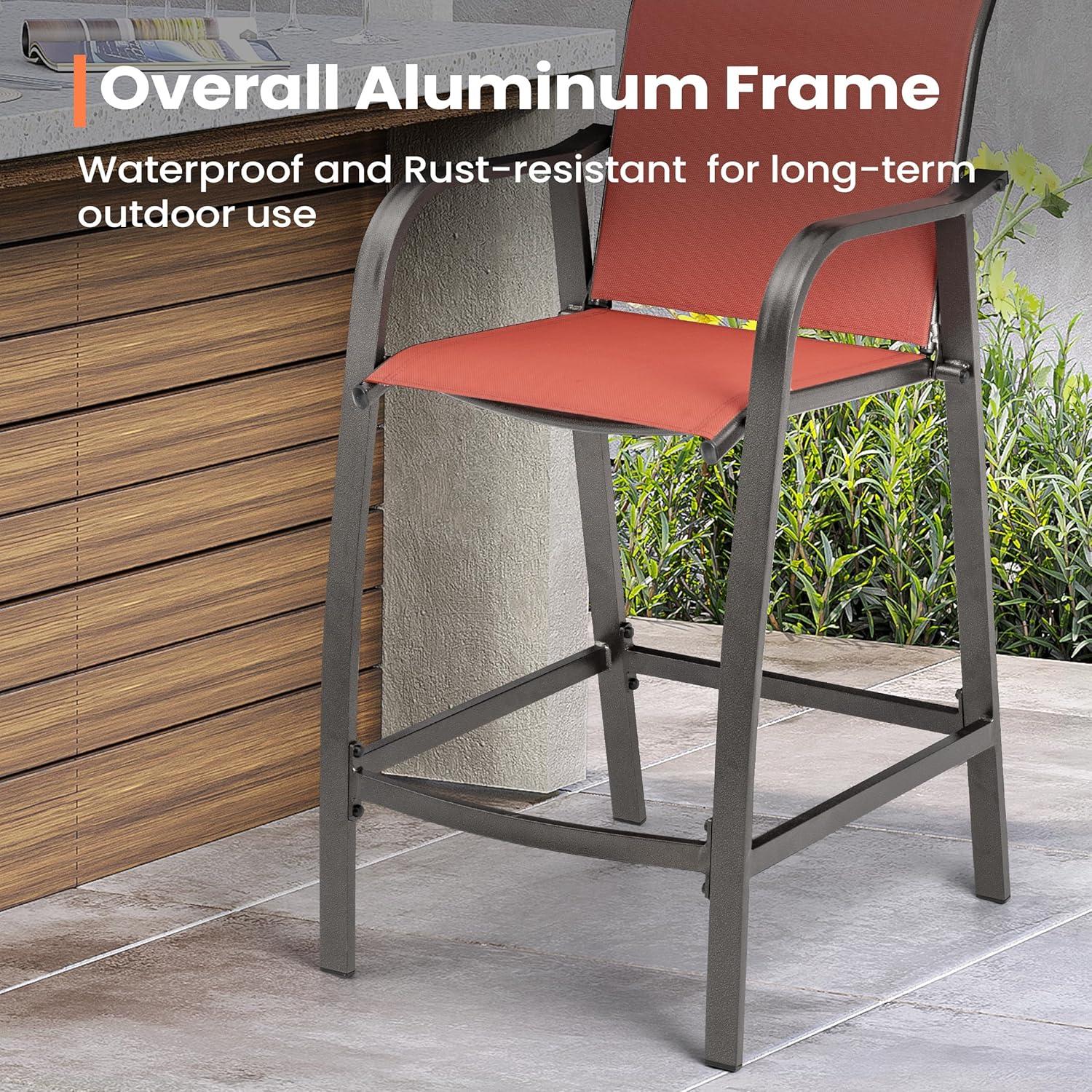 2pc Outdoor Counter Height Aluminum Bar Stools - Orange - Pellebant: UV & Weather Resistant, 270lbs Capacity