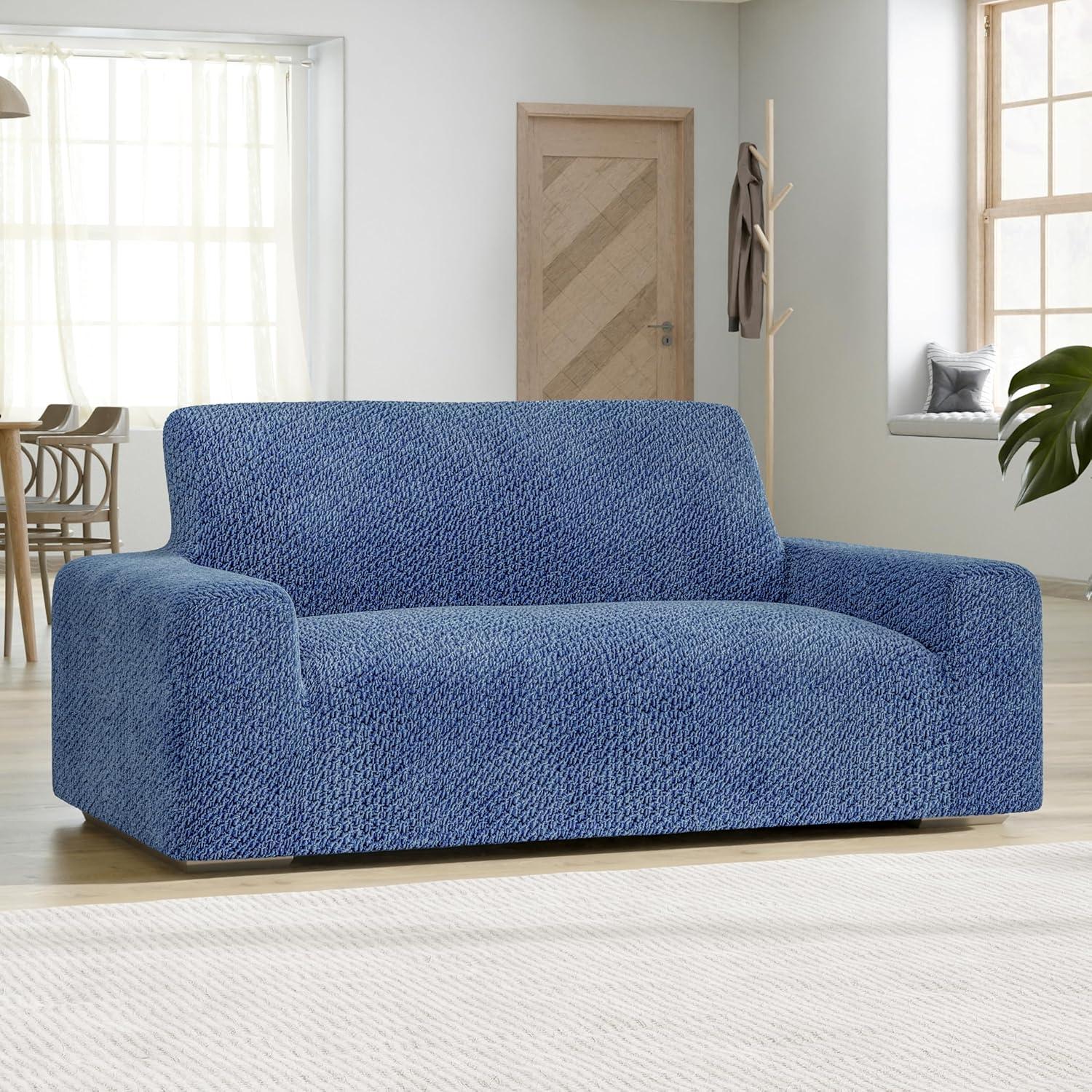 Blue Stretch Velvet Loveseat Slipcover with Elastic Closure