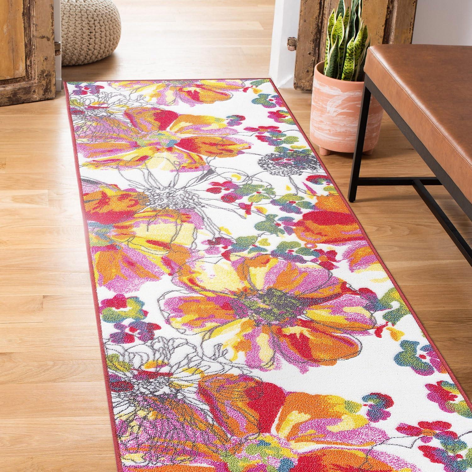 Bright Floral Symphony Non-Slip Washable Area Rug - 2' x 7'