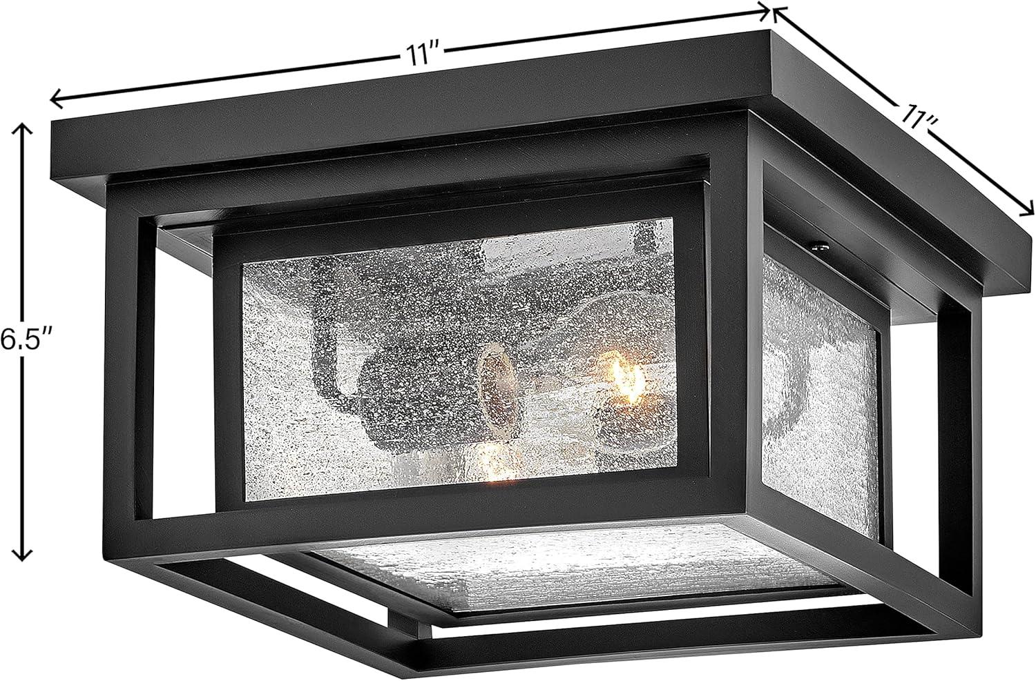 Black Double Frame Clear Seedy Glass Flush Mount Light