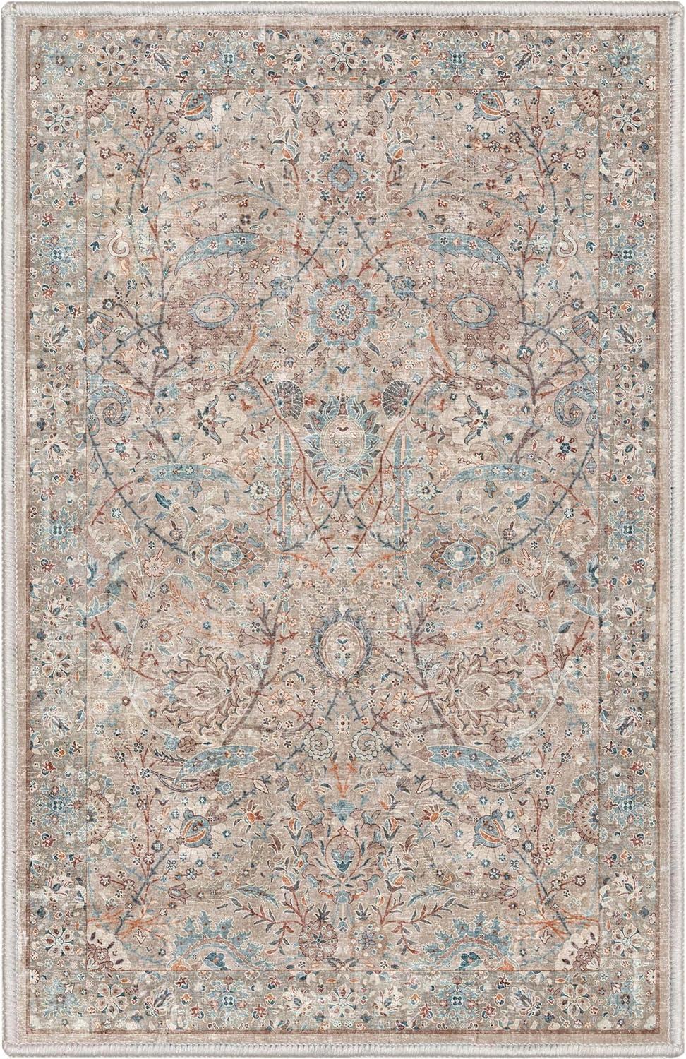 Well Woven Asha Emilia Vintage Persian Floral Ivory 9'10" x 13' Machine Washable Area Rug
