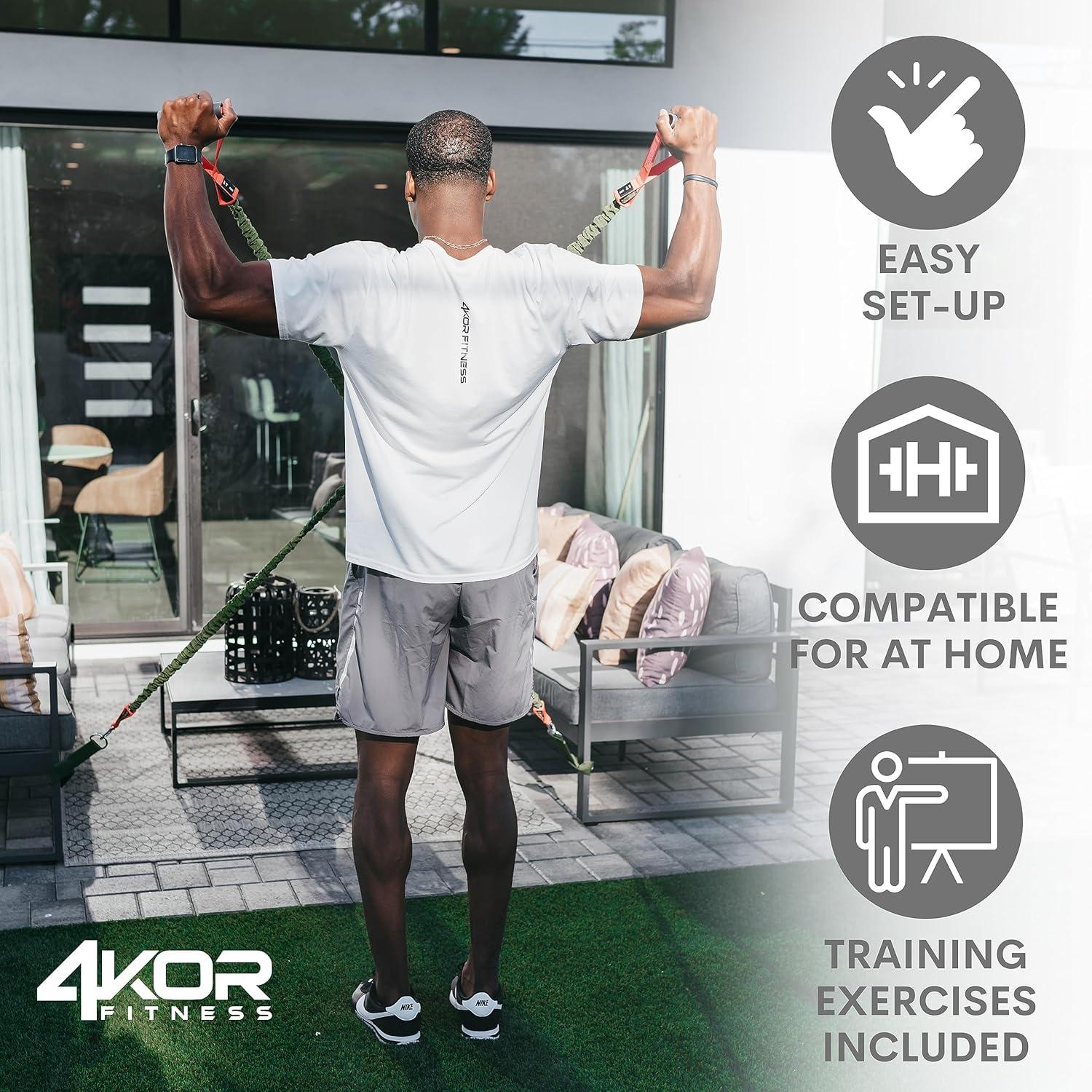 4KOR Cross Anchor Shoulder Performance Training System. Resistance Cords with Handles and Dynamic Workout Guide. Exercise Bands with Nylon Sleeves, Rubber Grips, and Carry Bag for Rehab and Strength