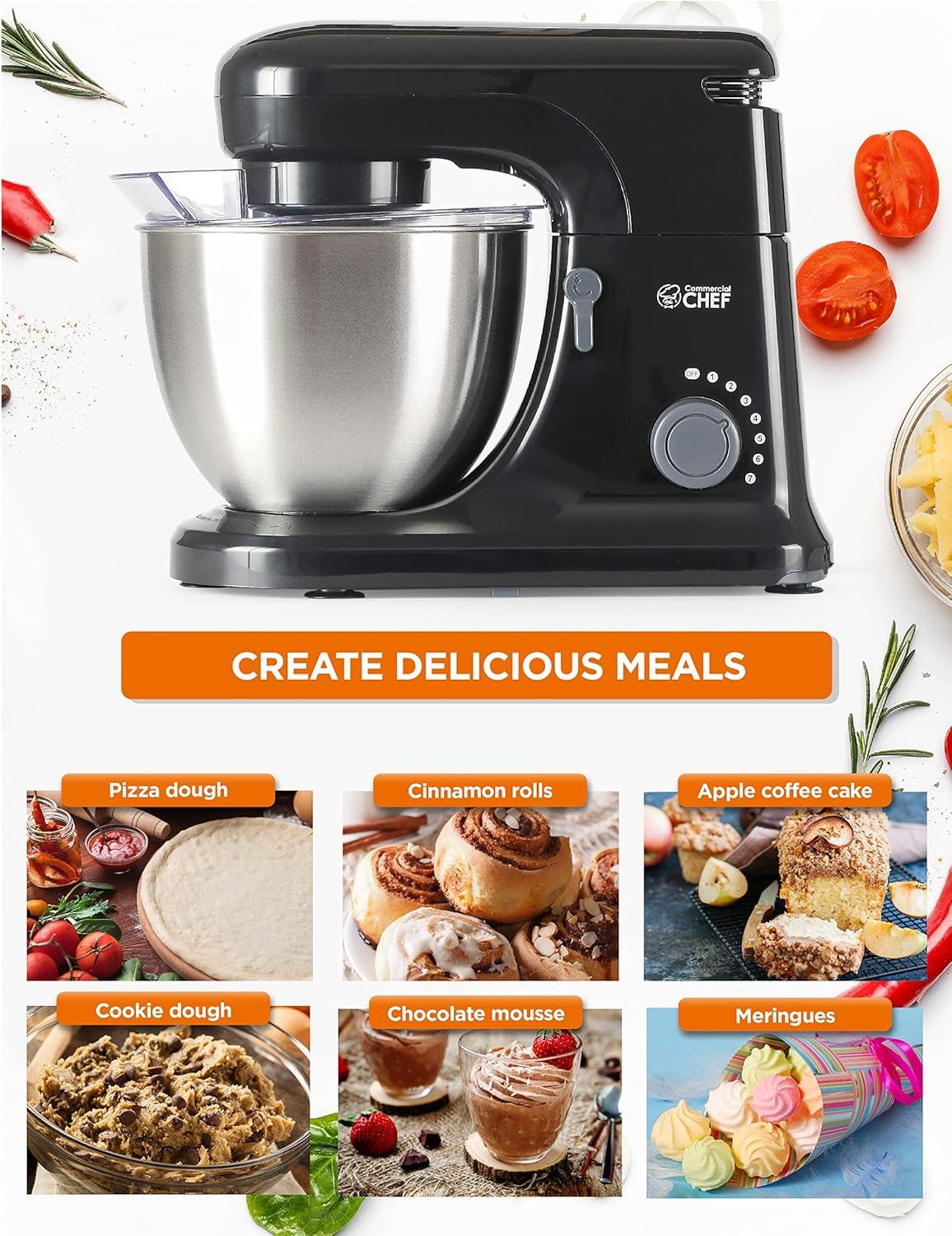 Commercial Chef Electric Stand Mixer 4.7 Quart, 7 Speed Settings