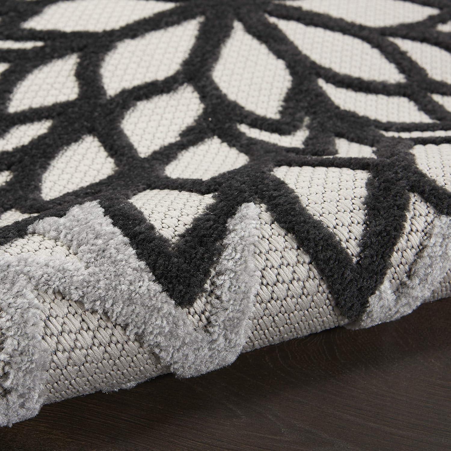 Nourison Aloha Floral Bloom Flatweave High-Low Indoor Outdoor Area Rug Black White 6' x 9'