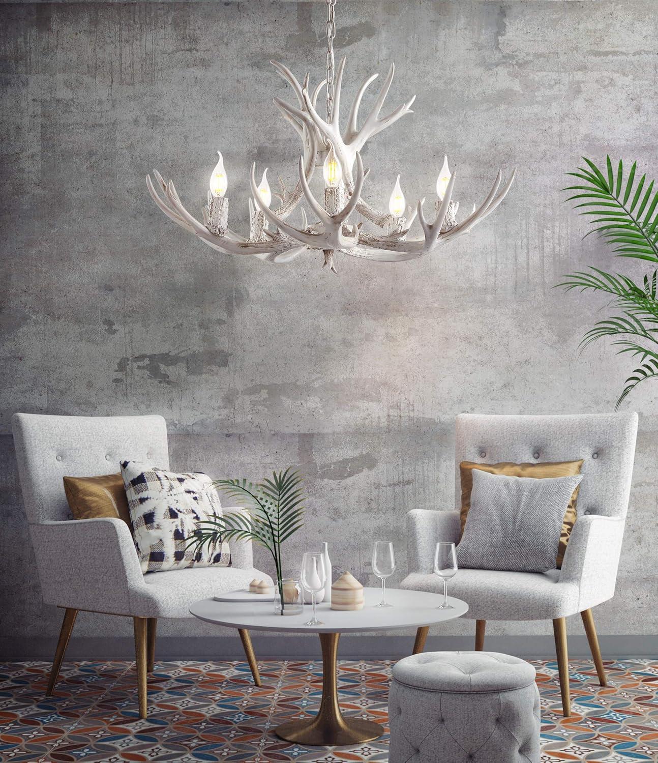 JONATHAN Y Eldora 30" Adjustable Resin Antler 5-Light LED Chandelier, White