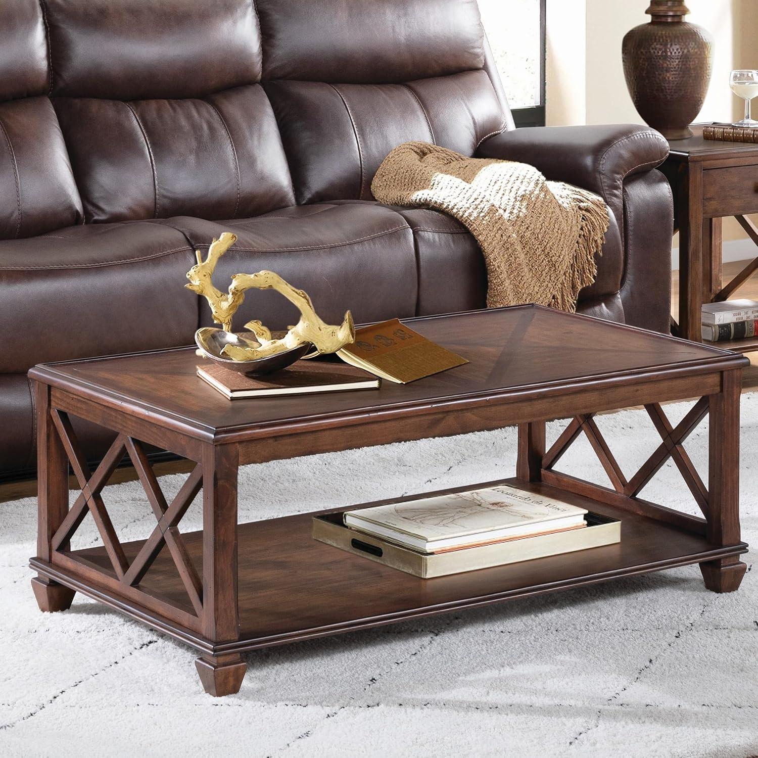 45" Bridgton Wood Coffee Table Cherry - Alaterre Furniture: Mid-Century Modern, Lower Shelf