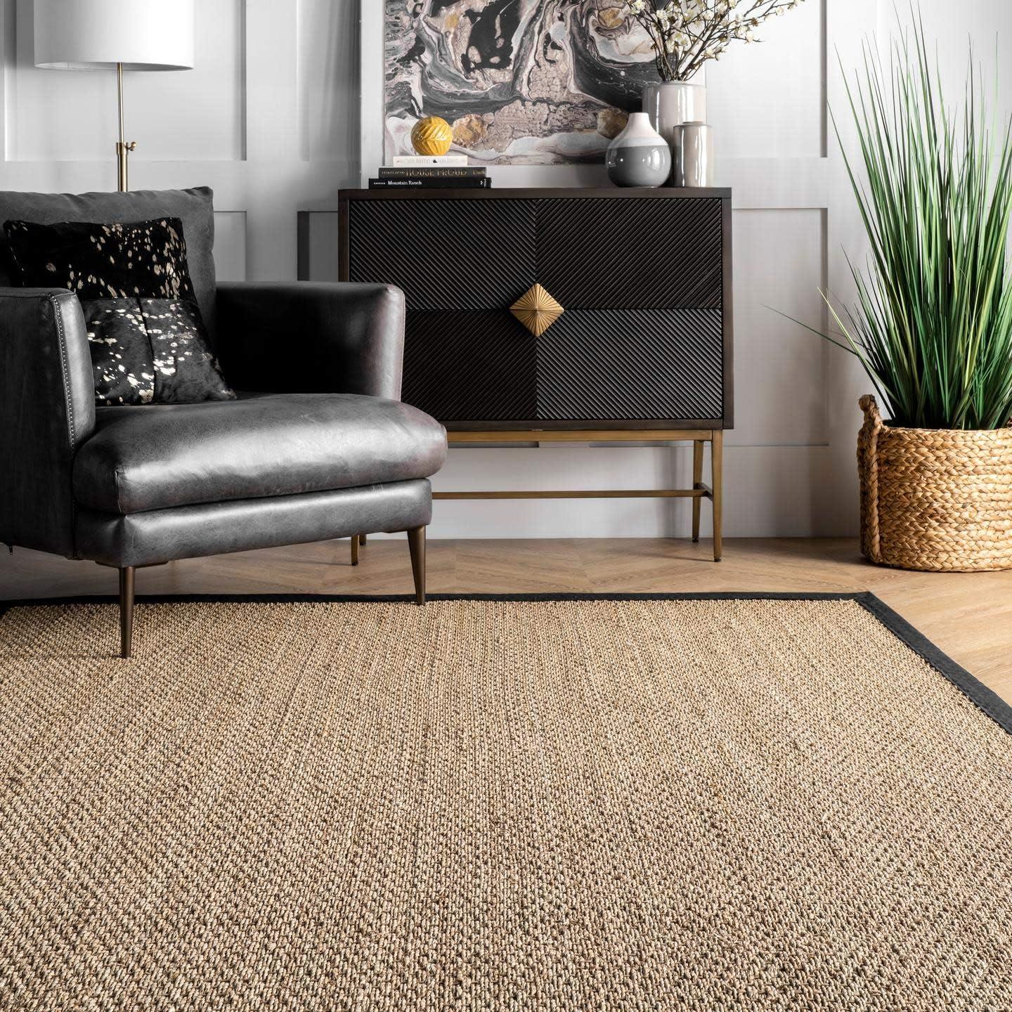 nuLOOM Seagrass 6 x 6 (ft) Loomed Seagrass Black Square Indoor Border Coastal Area rug