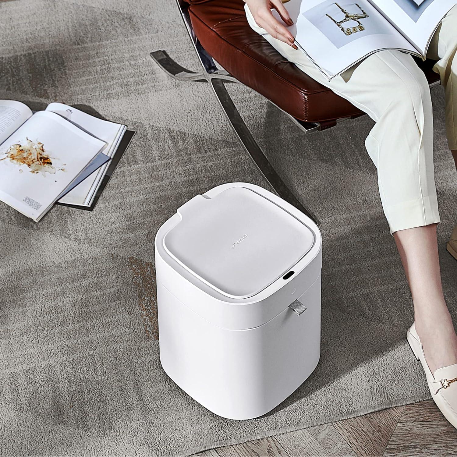 White Plastic 3.5 Gallon Touchless Smart Trash Can