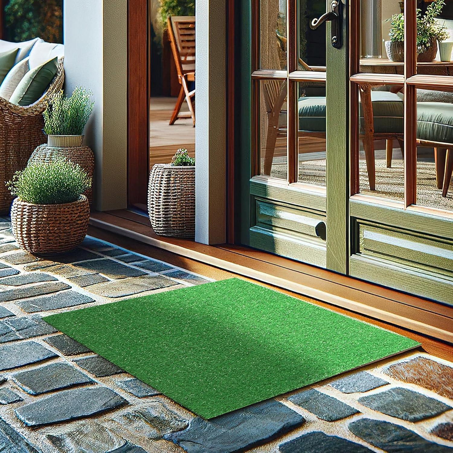 Green Polypropylene Indoor/Outdoor Artificial Grass Rug with Drainage Holes, 22" x 59"