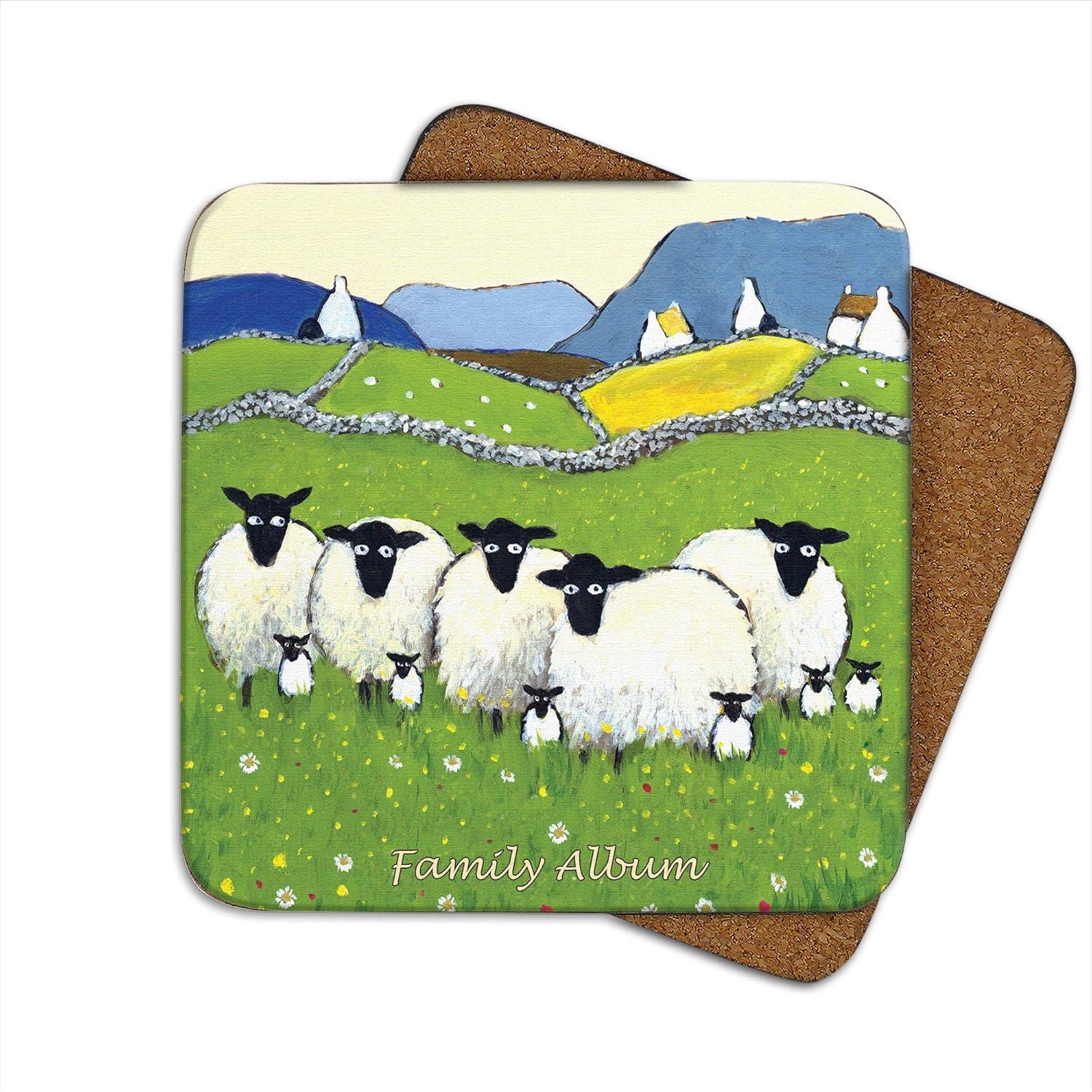 Thomas Joseph Set of 6 Coasters Cork Backed Irish Sheep Design, Gift Boxed (Set nr. 2)