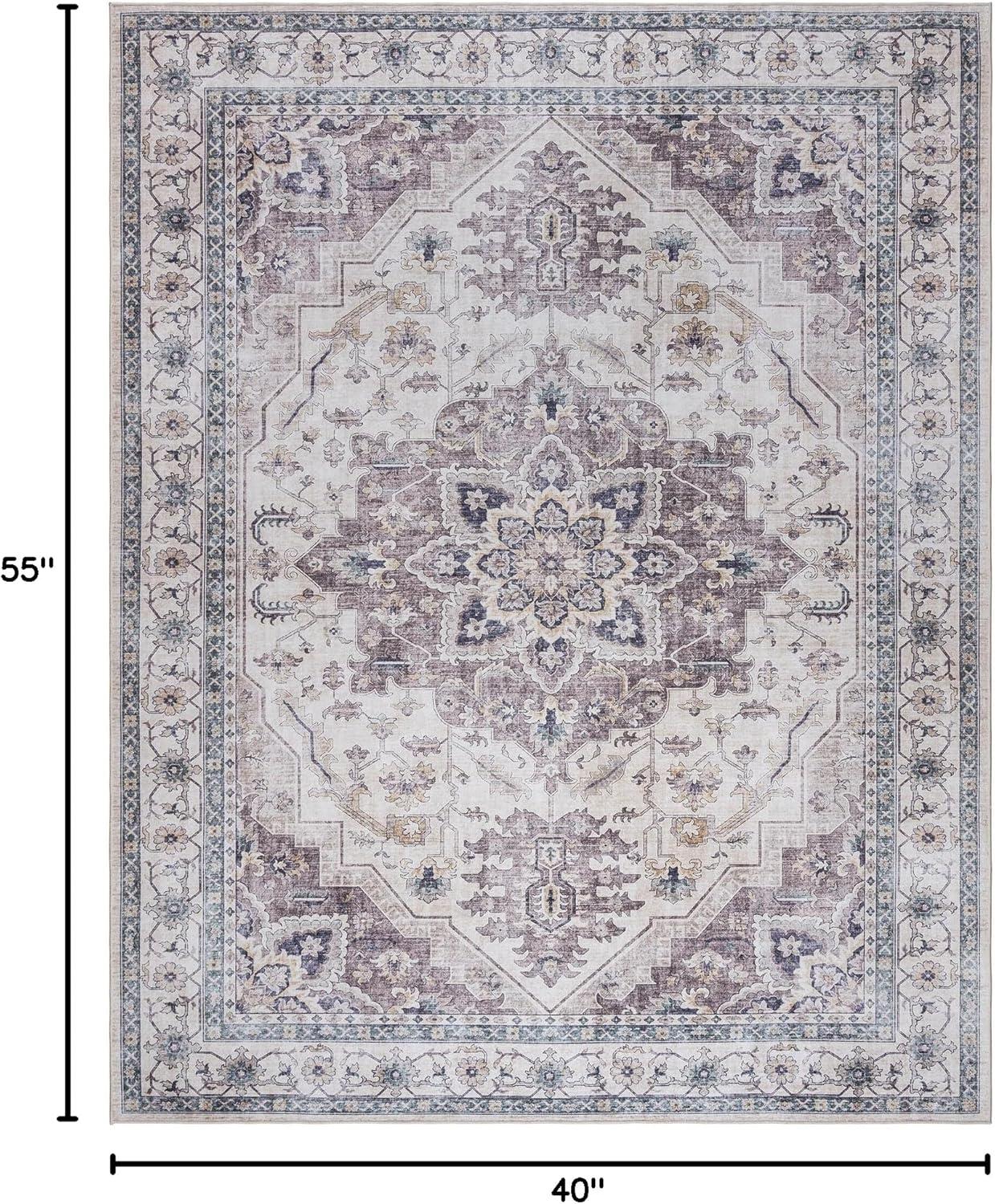 Gertmenian Crystal Print Tiefi Gray Ivory Multi Traditional Medallion Washable Flat Pile Indoor Area Rug