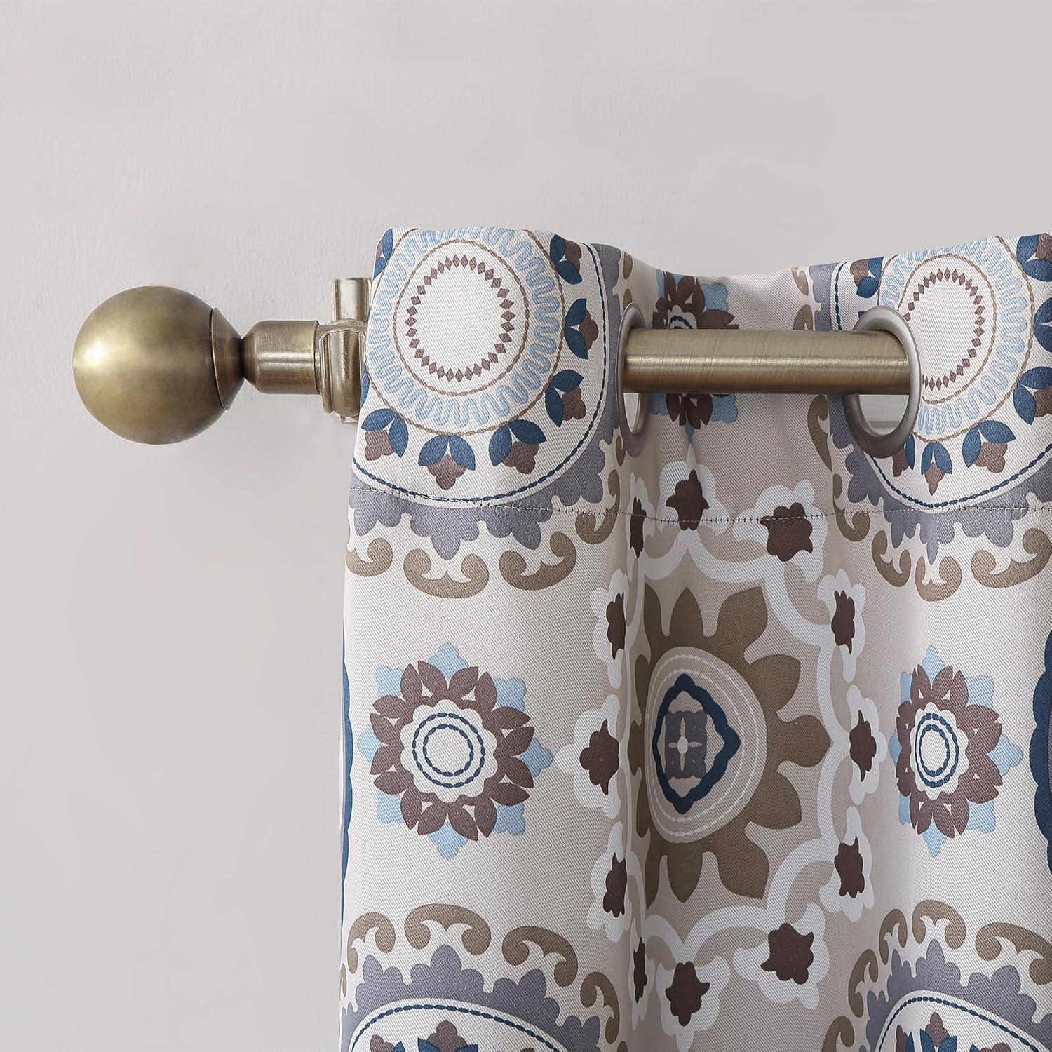 40"x63" Sun Zero Blackout Nepal Global Medallion Print Grommet Curtain Panel Khaki: Twill Polyester, Indoor Use