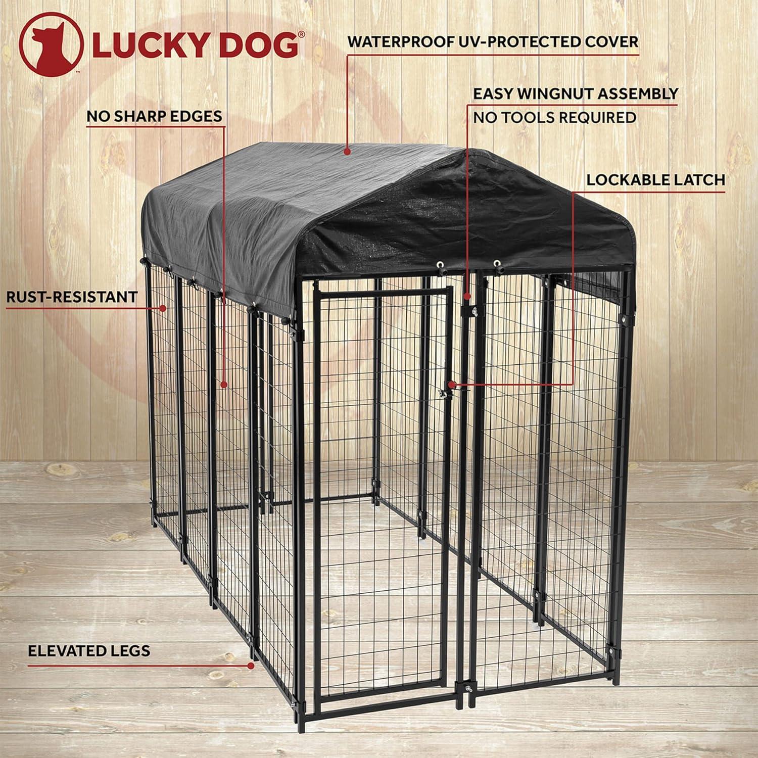 Lucky Dog 8ft x 4ft x 6ft Large Outdoor Dog Kennel Playpen Crate with Heavy Duty Welded Wire Frame and Waterproof Canopy Cover, Black (2 Pack)