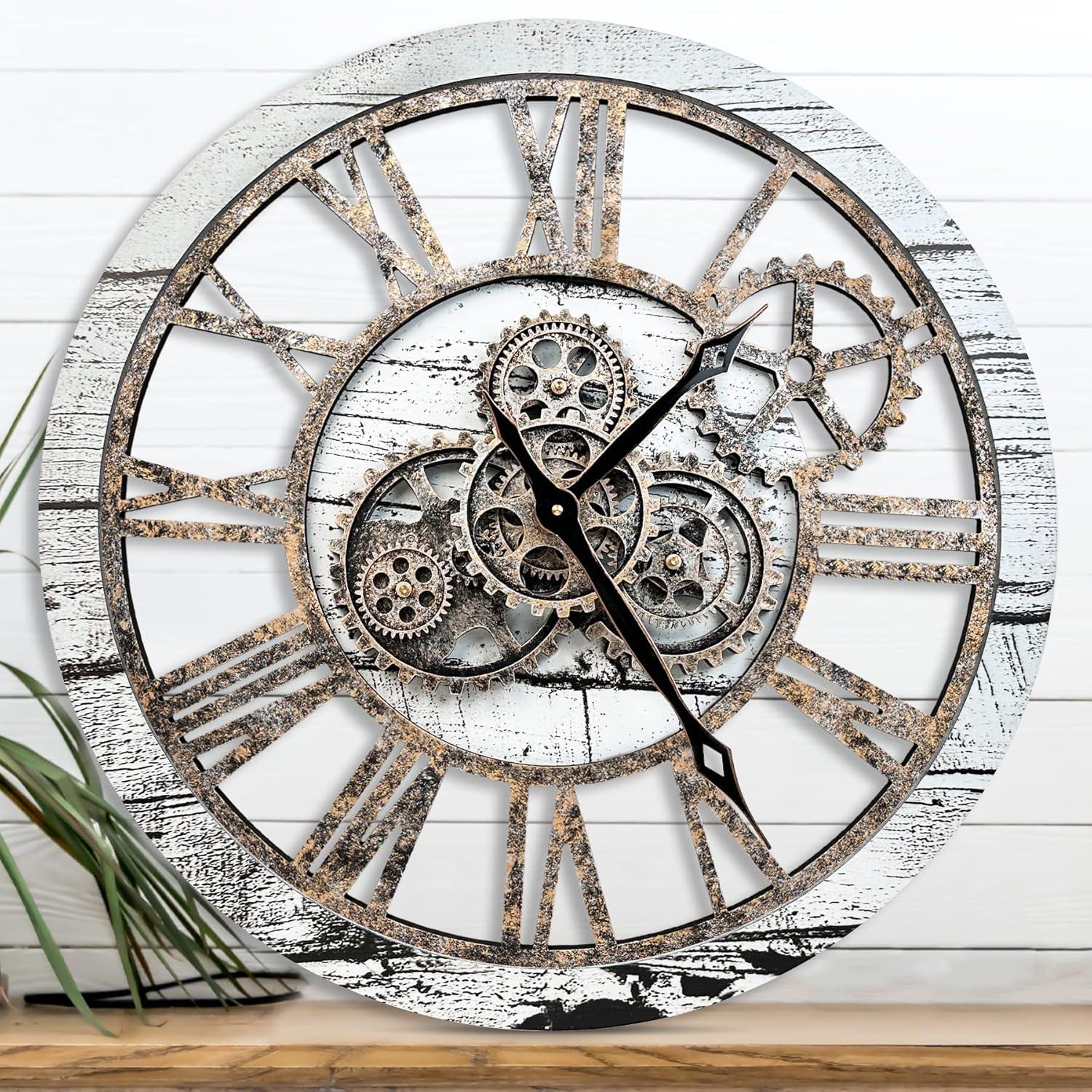 The Gears Clock Wall Clock 36" Round Oversized for Living Room decor with Real Moving Gears America Collection