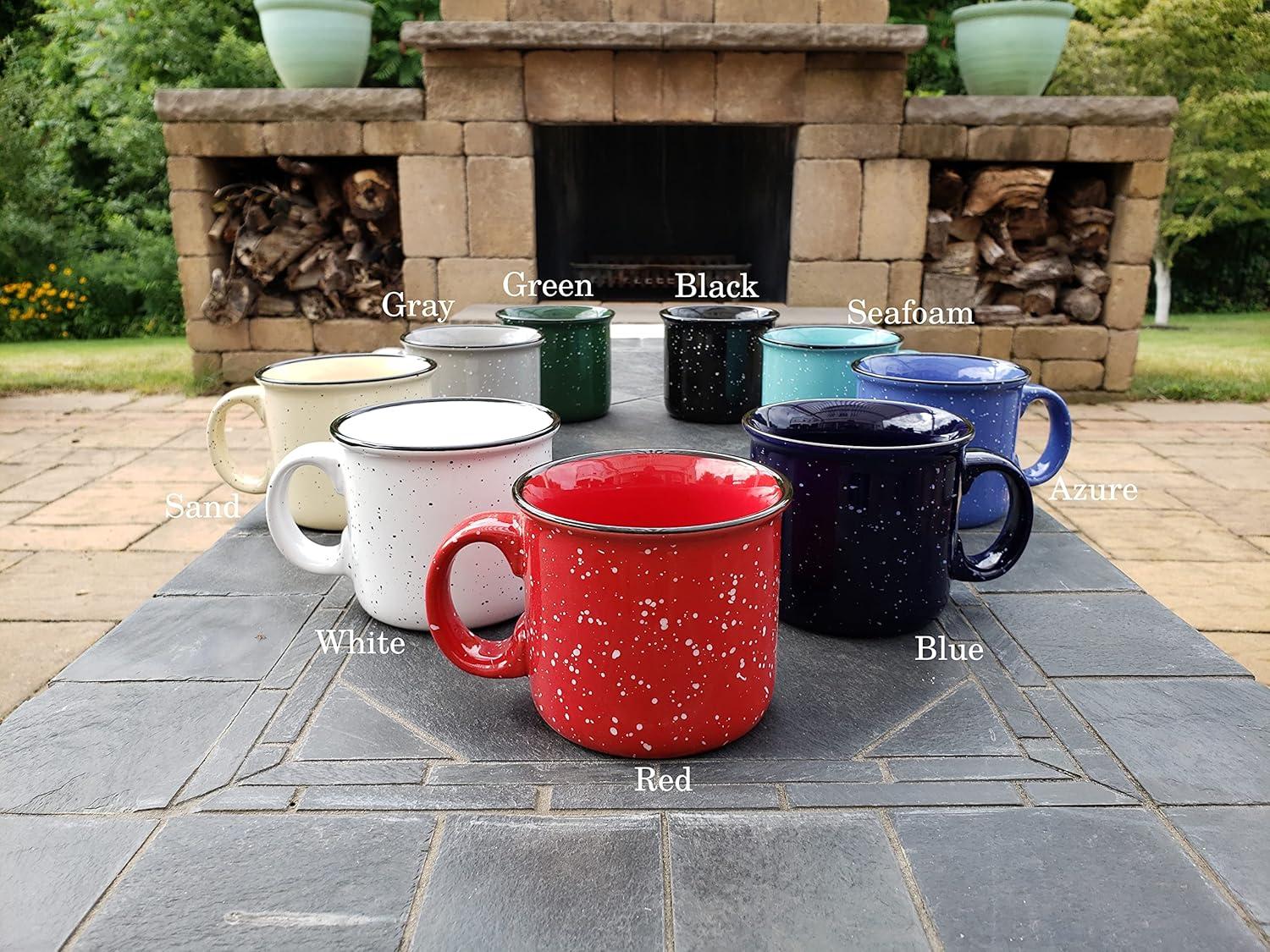 14oz Ceramic Campfire Coffee Mug (Set of 4), Red with Speckled Finish - Durable Thick Walled Camping Style Cup for Outdoors or Home