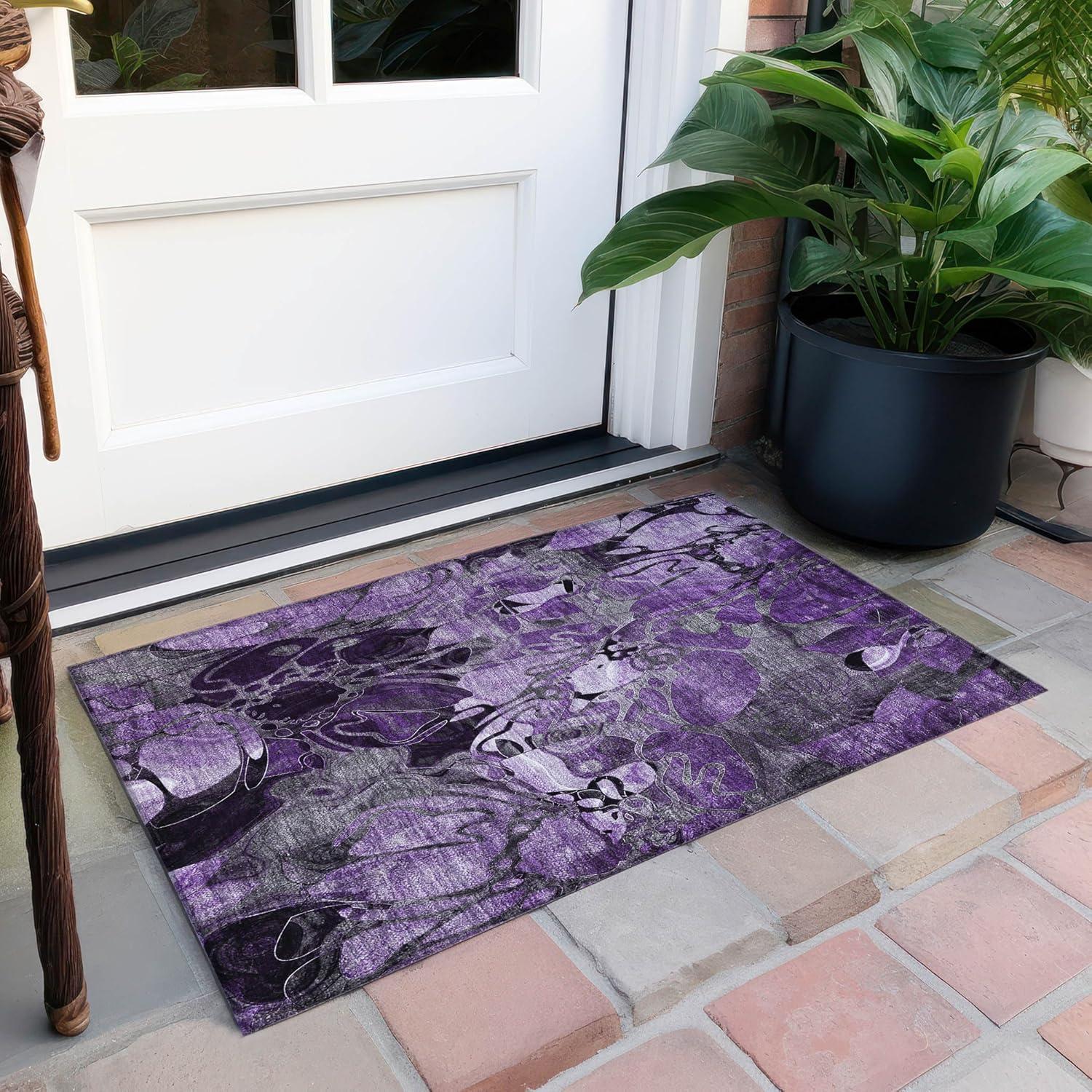 Chantille ACN558 Purple 1 ft. 8 in. x 2 ft. 6 in. Machine Washable Indoor/Outdoor Geometric Area Rug