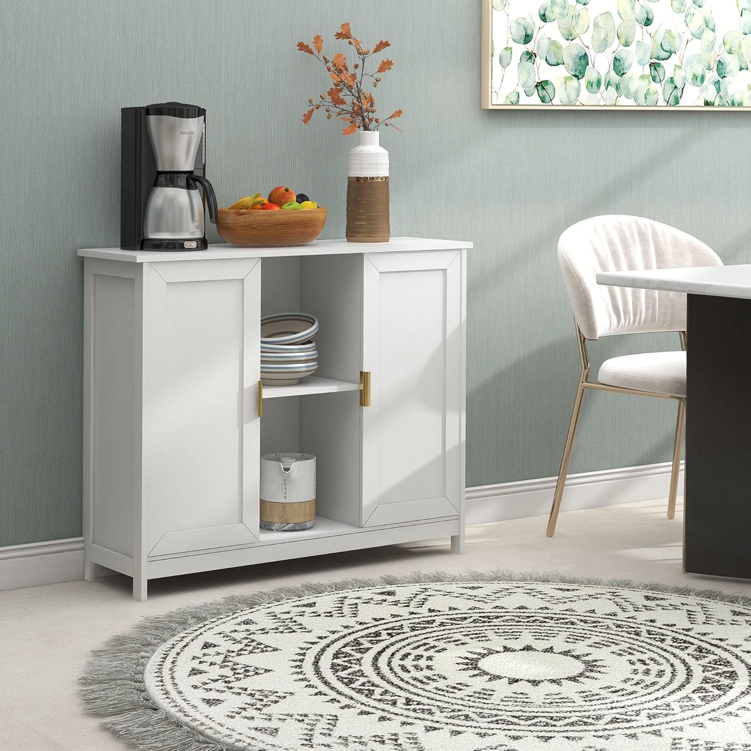 TaoHFE White Storage Cabinet, Credenza Buffet Cabinet Wooden Coffee Bar Cabinet Buffet Table White Sideboard Thin Cabinet for Narrow Spaces Entry Cabinet Hallway Cabinet for Kitchen
