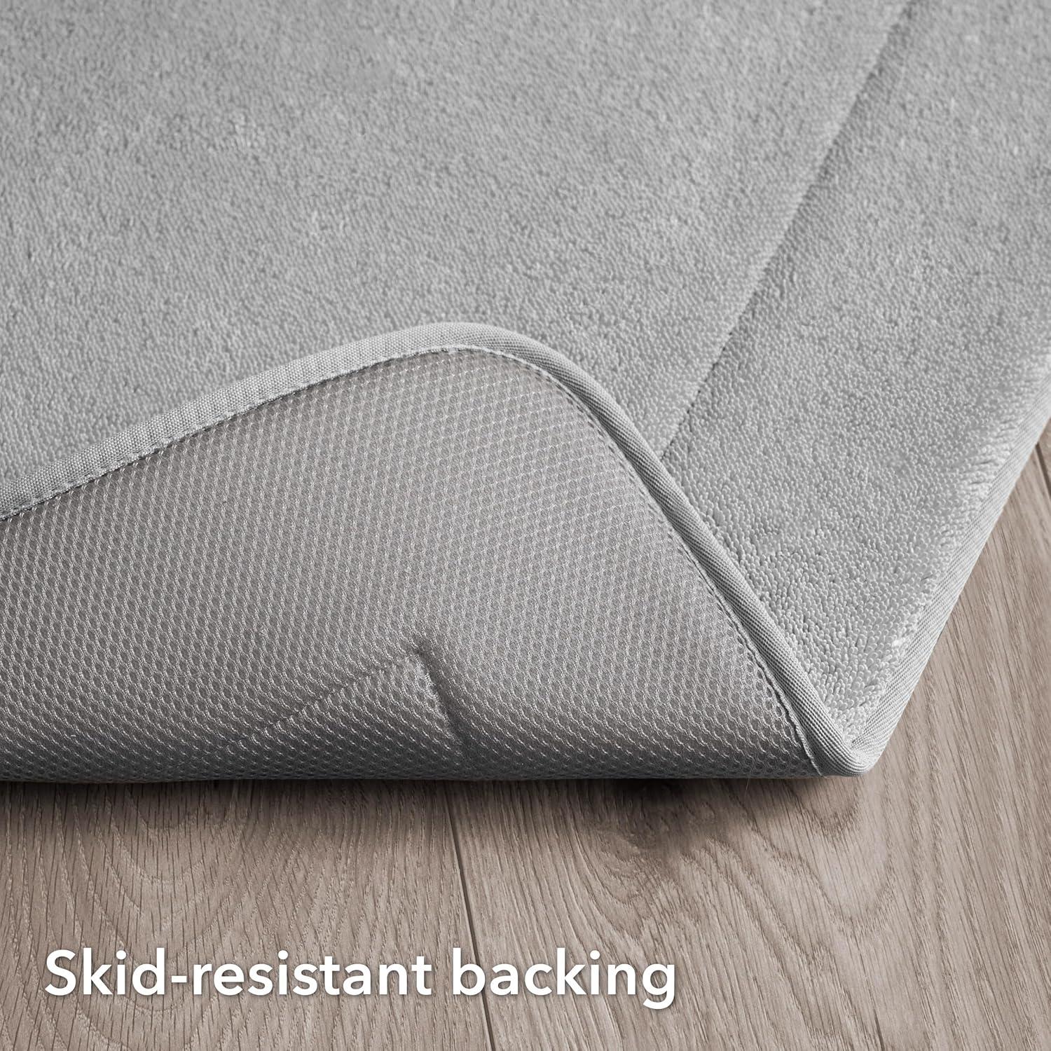 Terry Bath Mats, Set of 2 Memory Foam Bath Rugs, Non-Slip, 100% Polyester, Premium Bathroom Decor, Machine Washable, Measures 17 in. x 24 in. / 20 in. x 32 in., Light Gray