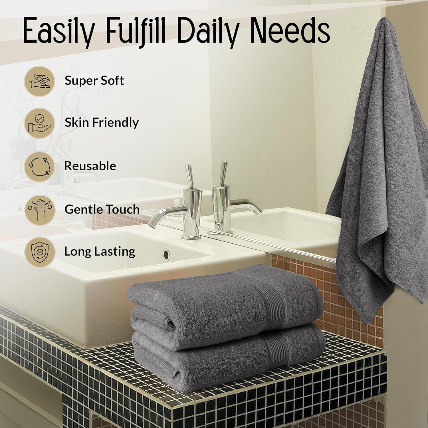 100% Cotton Quick-Dry Everday Towel Set - Great Bay Home (6 Pack Hand Towels, Dark Grey)
