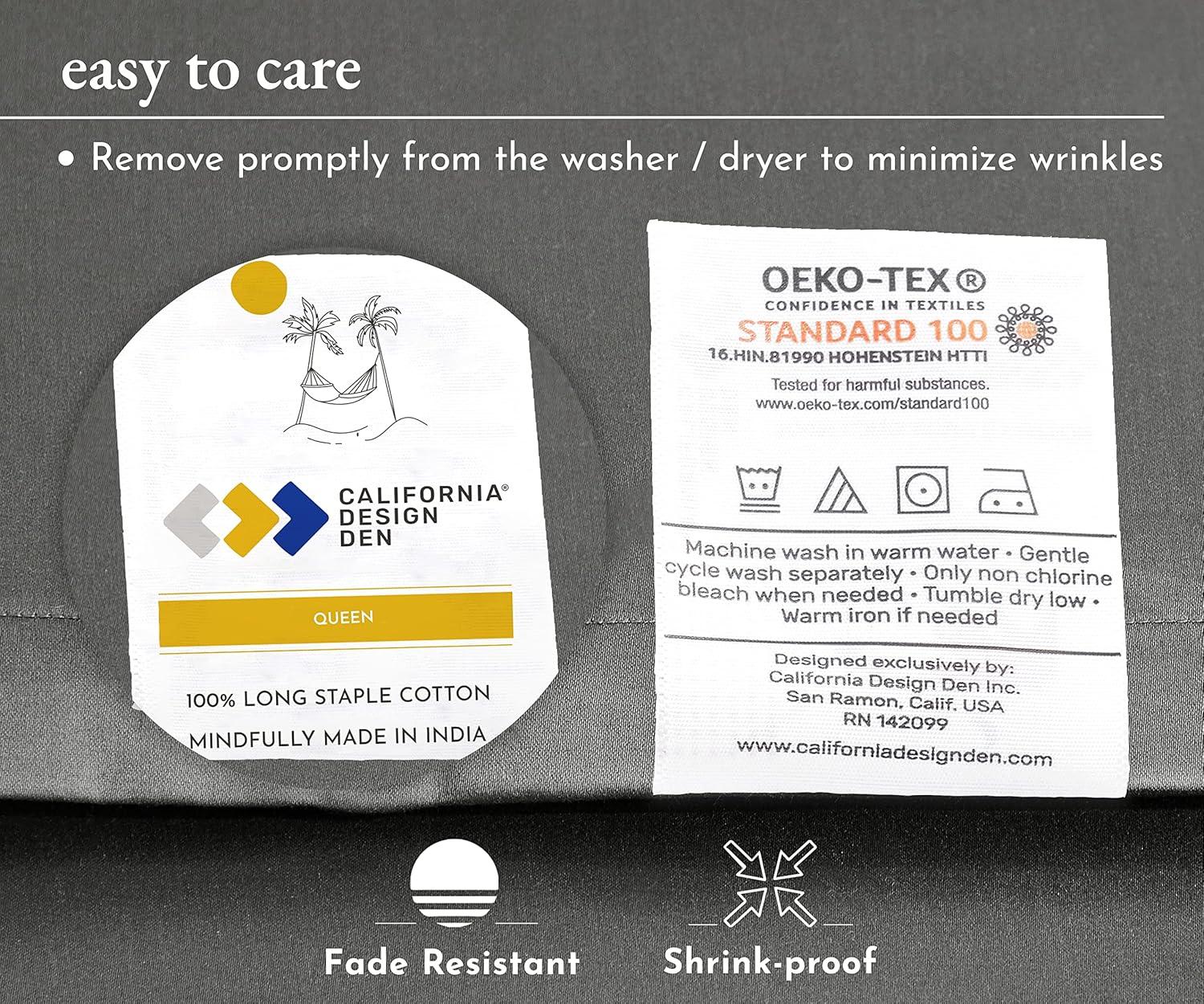 Dark Gray Duvet Cover Full / Queen - 400 Thread Count , 100% Pure Cotton Comforter Cover and Two Pillow Shams, with Button Closure and Corner Ties