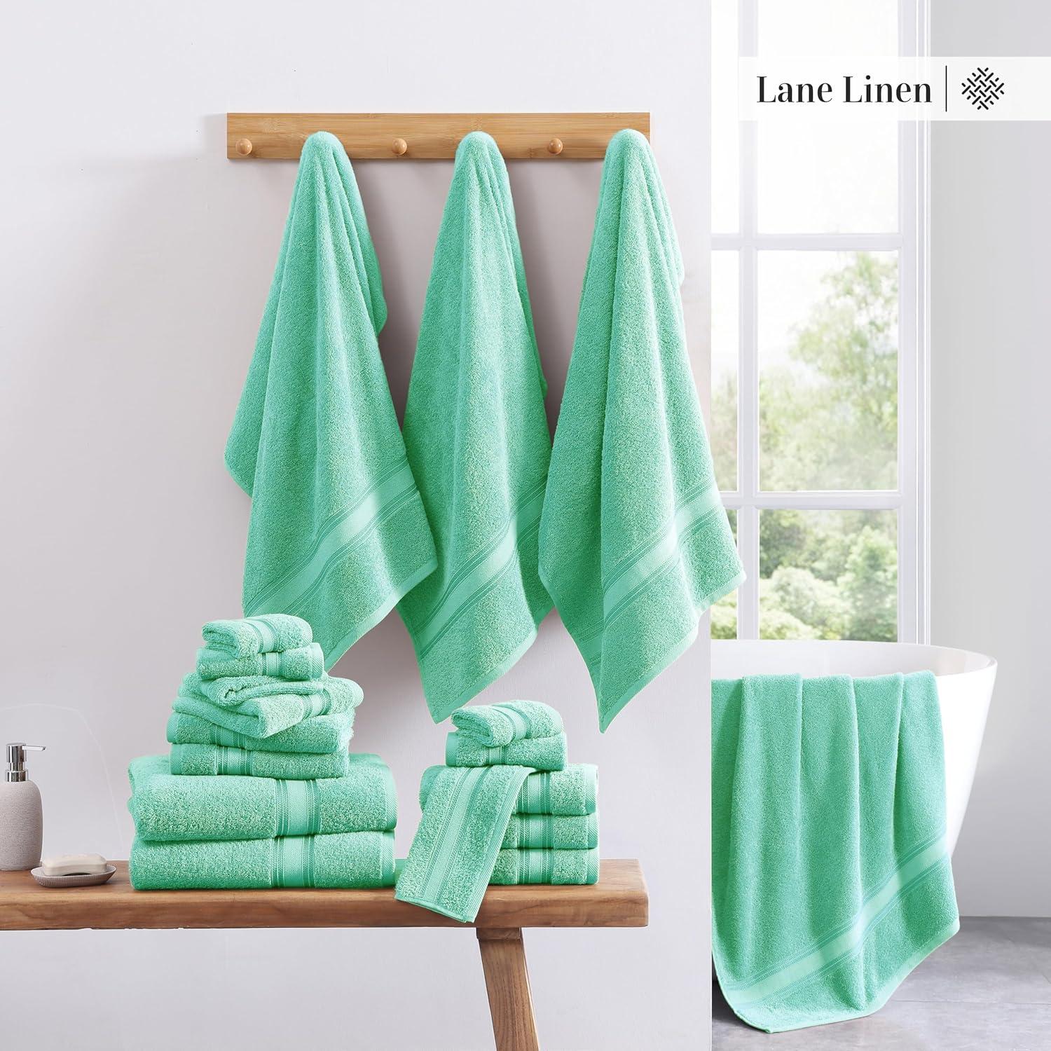 LANE LINEN Luxury Bath Towels Set - 12 Piece Set, 100% CottonBathroom Towels, Zero Twist, Shower Towels, Extra Absorbent Bath Towel, Super Soft, 4 Bath Towels, 4 Hand Towels, 4 Wash Cloths - Aqua Sky