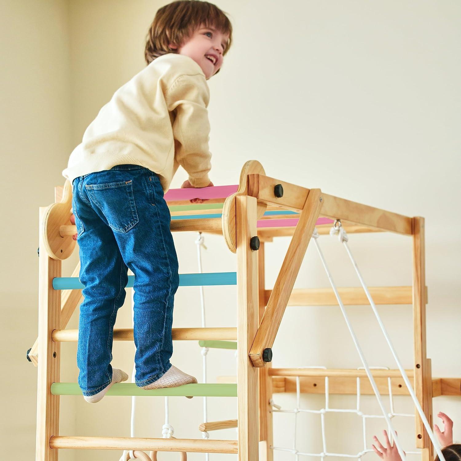 Avenlur Grove - Wood indoor 8-in-1 Wall Jungle Gym, Color