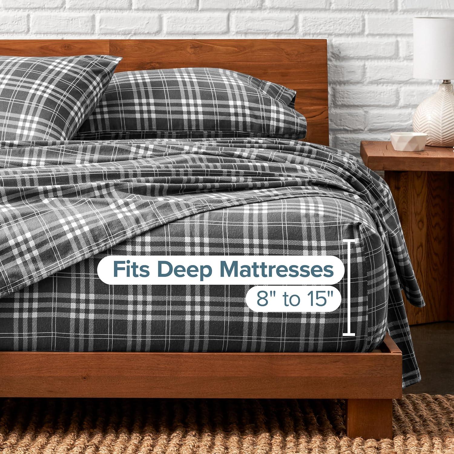 Bare Home Flannel Machine Woven Plaid Sheet Set