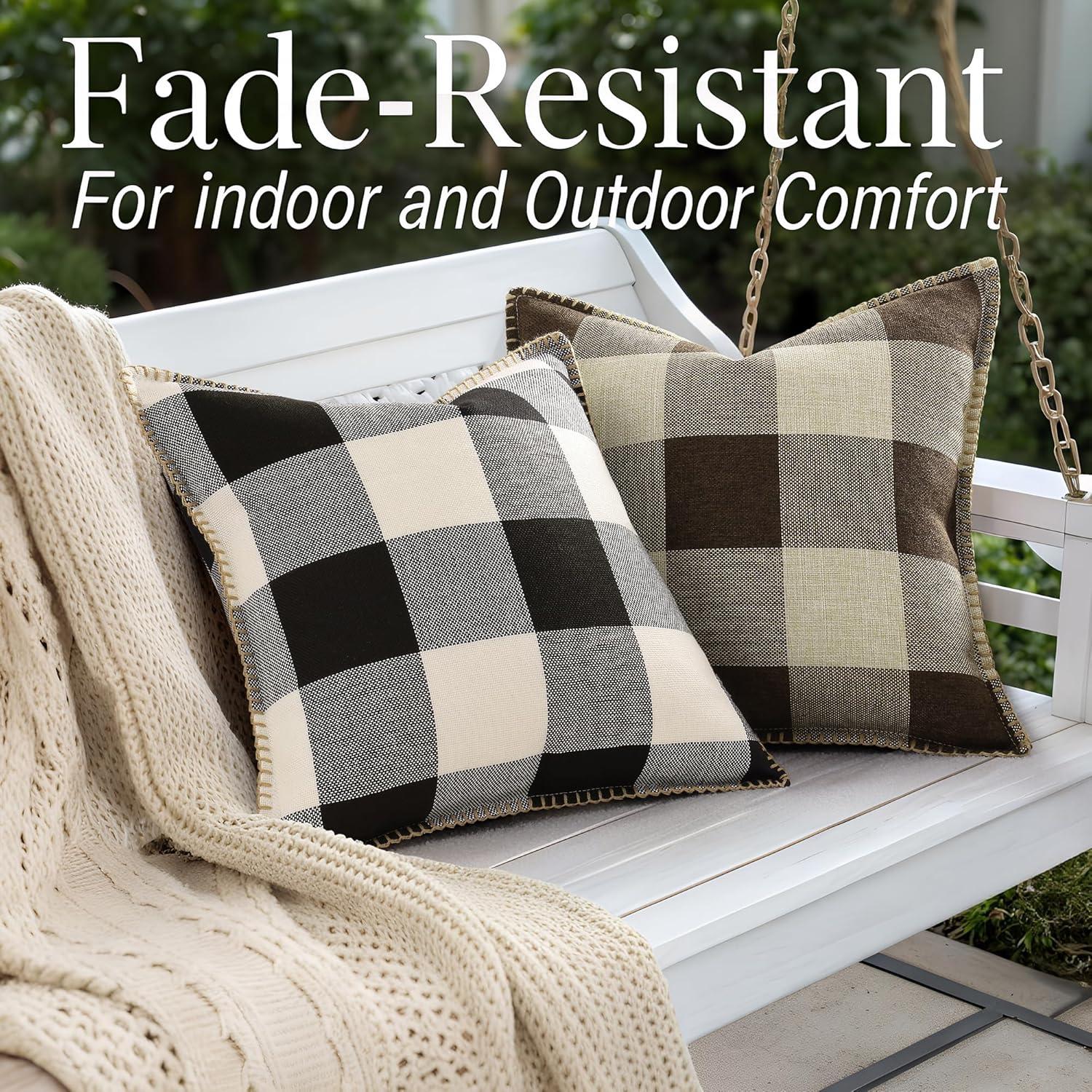 CARRIE HOME Buffalo Plaid Pillow Covers 18x18 Set of 2 Black and White Outdoor Throw Pillows Black Buffalo Check Pillow Covers Farmhouse Decor for Couch Sofa and Bed