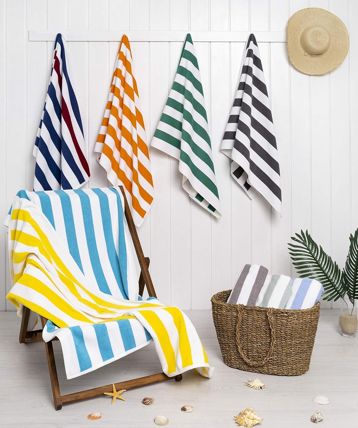 American Soft Linen Beach Towel, 100% Cotton Cabana Striped Beach Towel, 30 in by 60 in Soft Absorbent Beach Pool Towel
, Turquoise Blue
