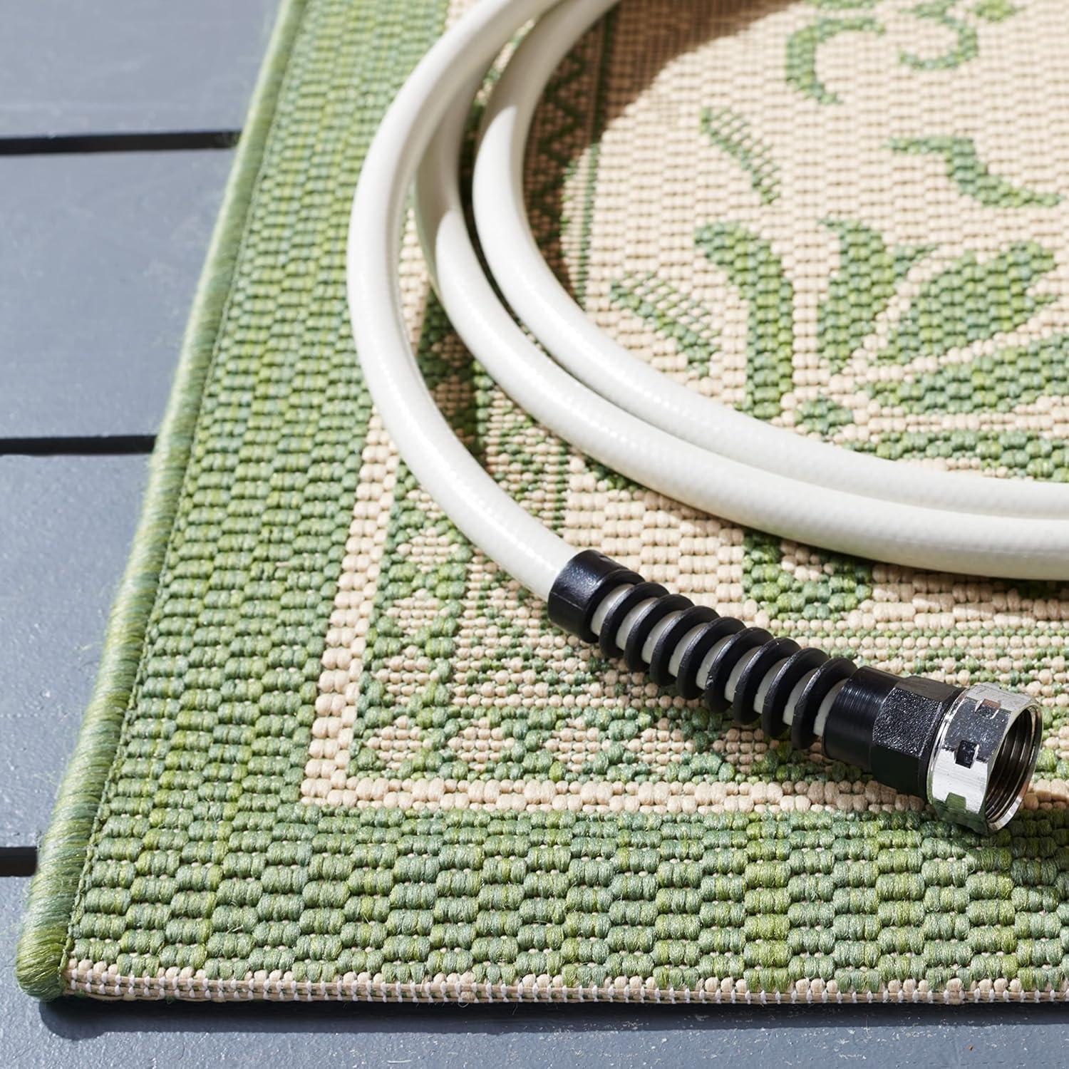 Courtyard CY0901 Power Loomed Indoor and Outdoor Area Rug - Natural/Olive - 4'x5'7" - Safavieh