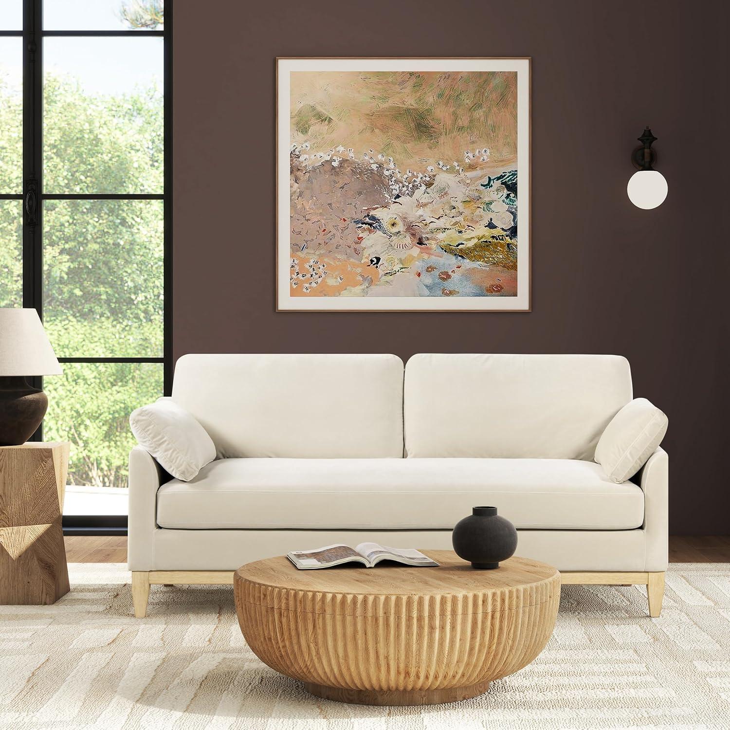 Jennifer Taylor Home Pasadena 75.5" Modern Farmhouse Sofa, French Beige Performance Velvet