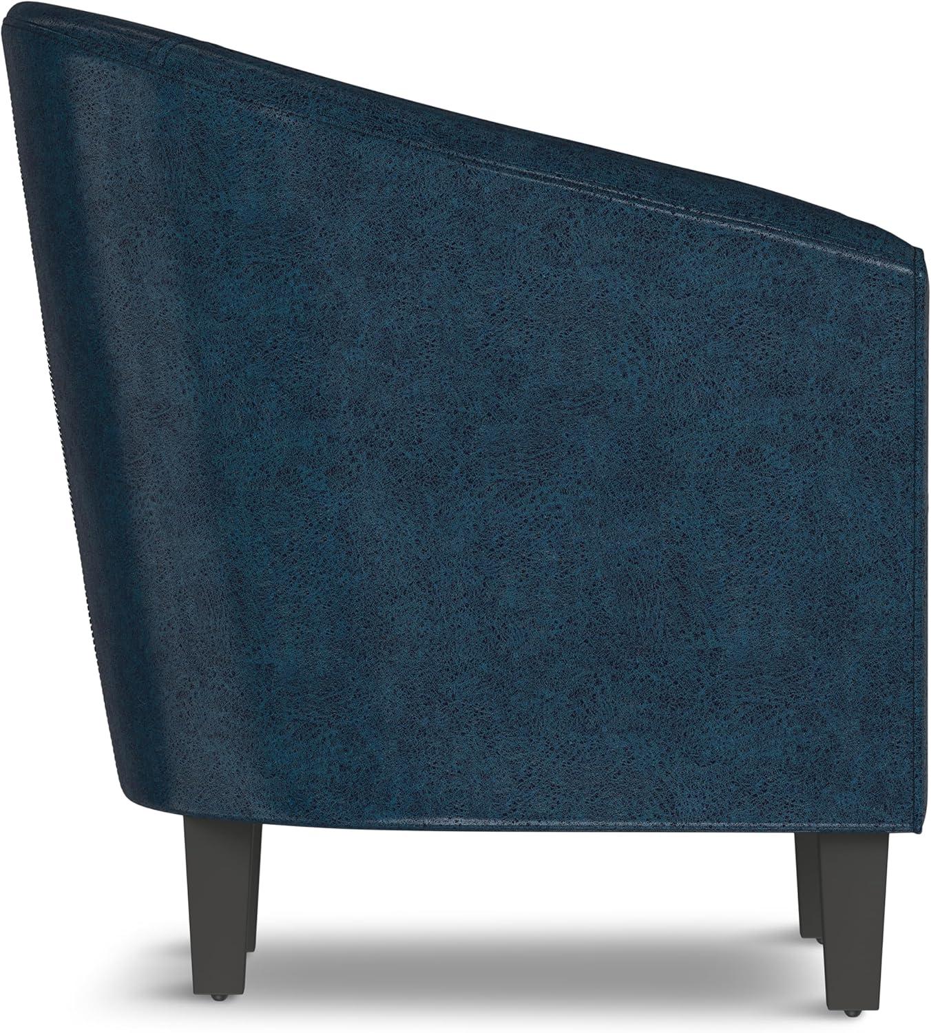 Simpli Home Austin 30" Contemporary Tub Chair in Dark Blue Faux Leather